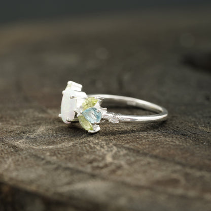 Oval Cut Fire Opal Cluster October Birthstone Engagement Ring