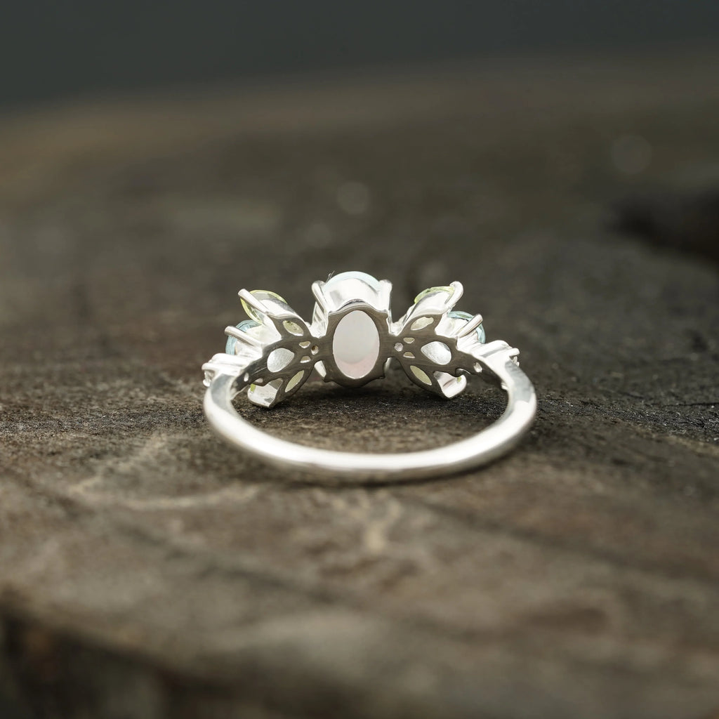 Oval Cut Fire Opal Cluster October Birthstone Engagement Ring - Gigiscc