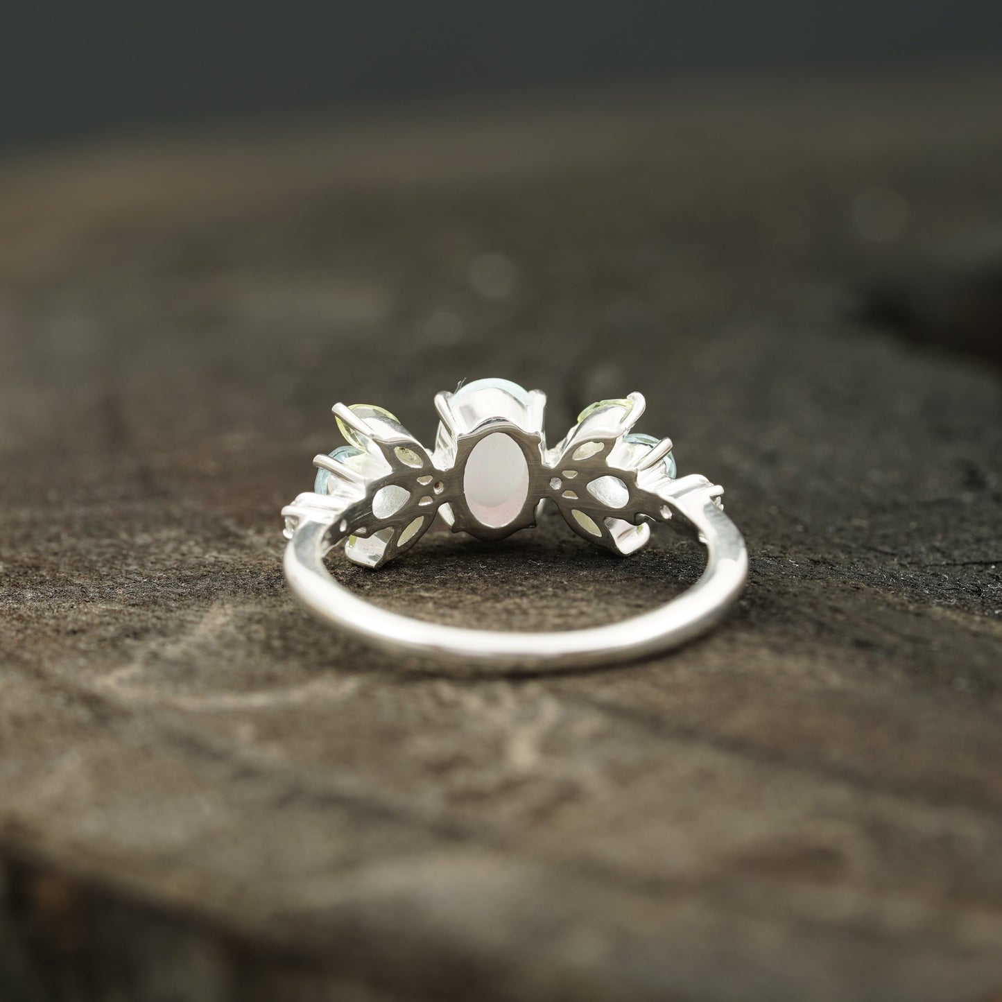 Oval Cut Fire Opal Cluster October Birthstone Engagement Ring