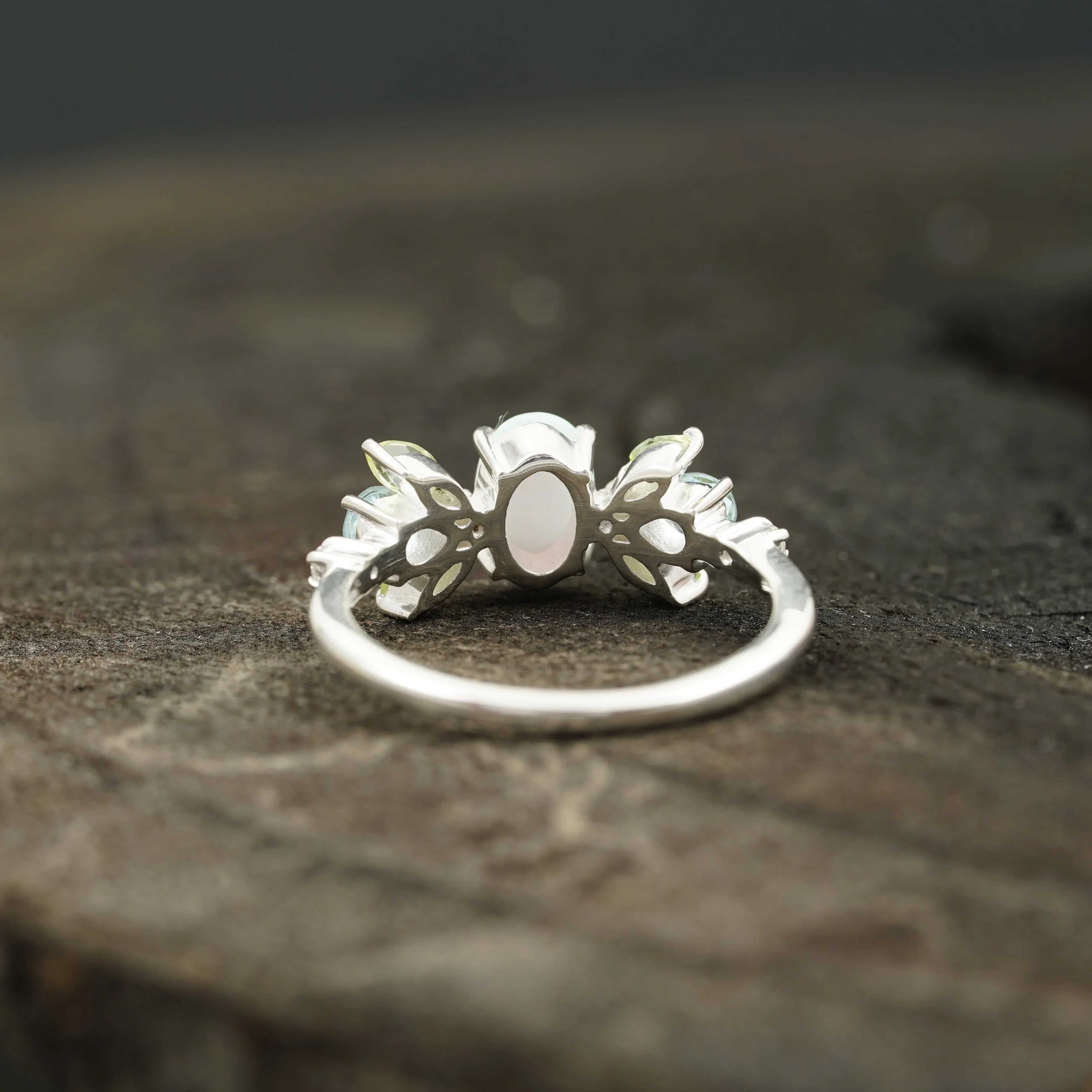 Oval Cut Fire Opal Cluster October Birthstone Engagement Ring - Gigiscc