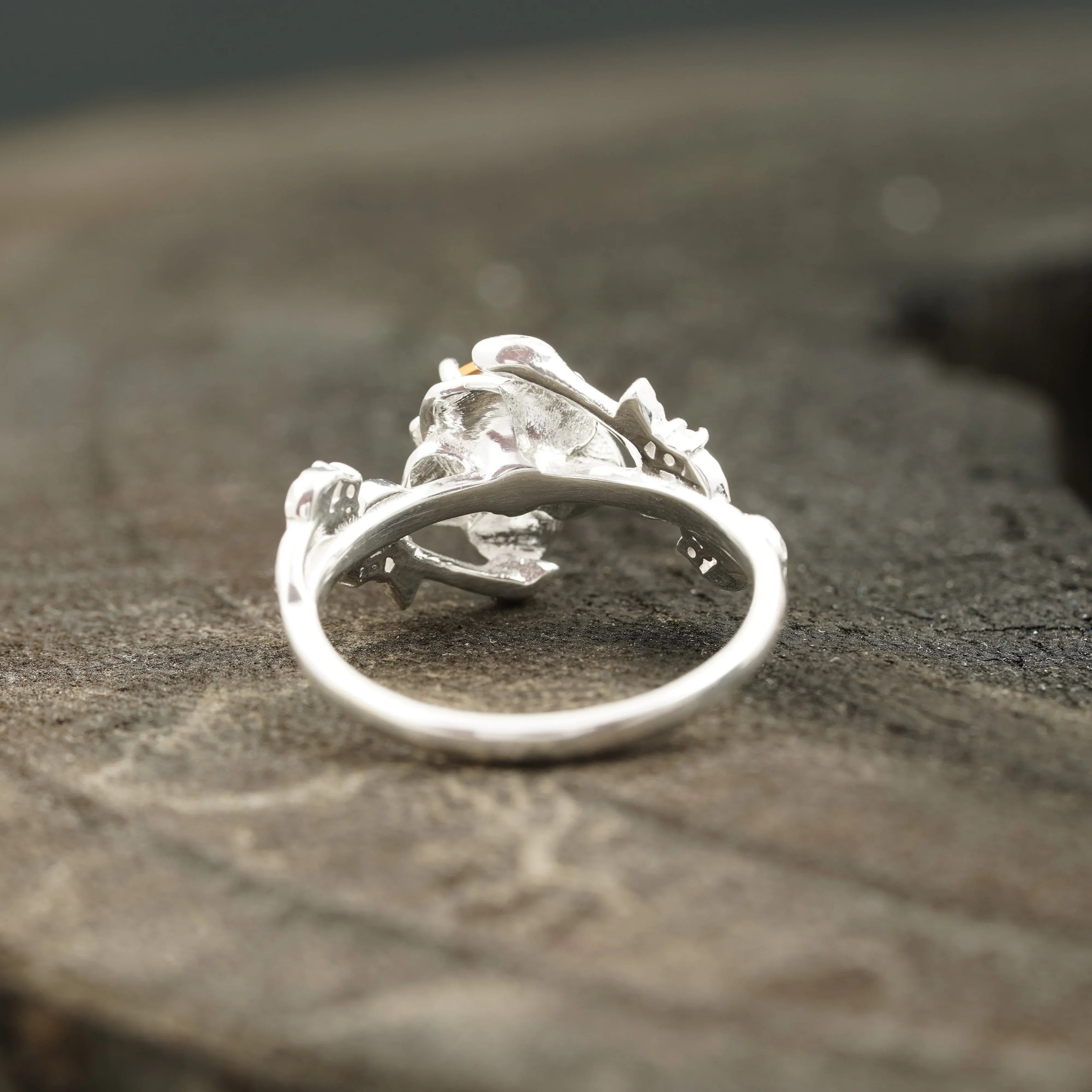 Round Citrine Leaf Engagement Ring | Nature-Inspired 925 Silver - Gigiscc