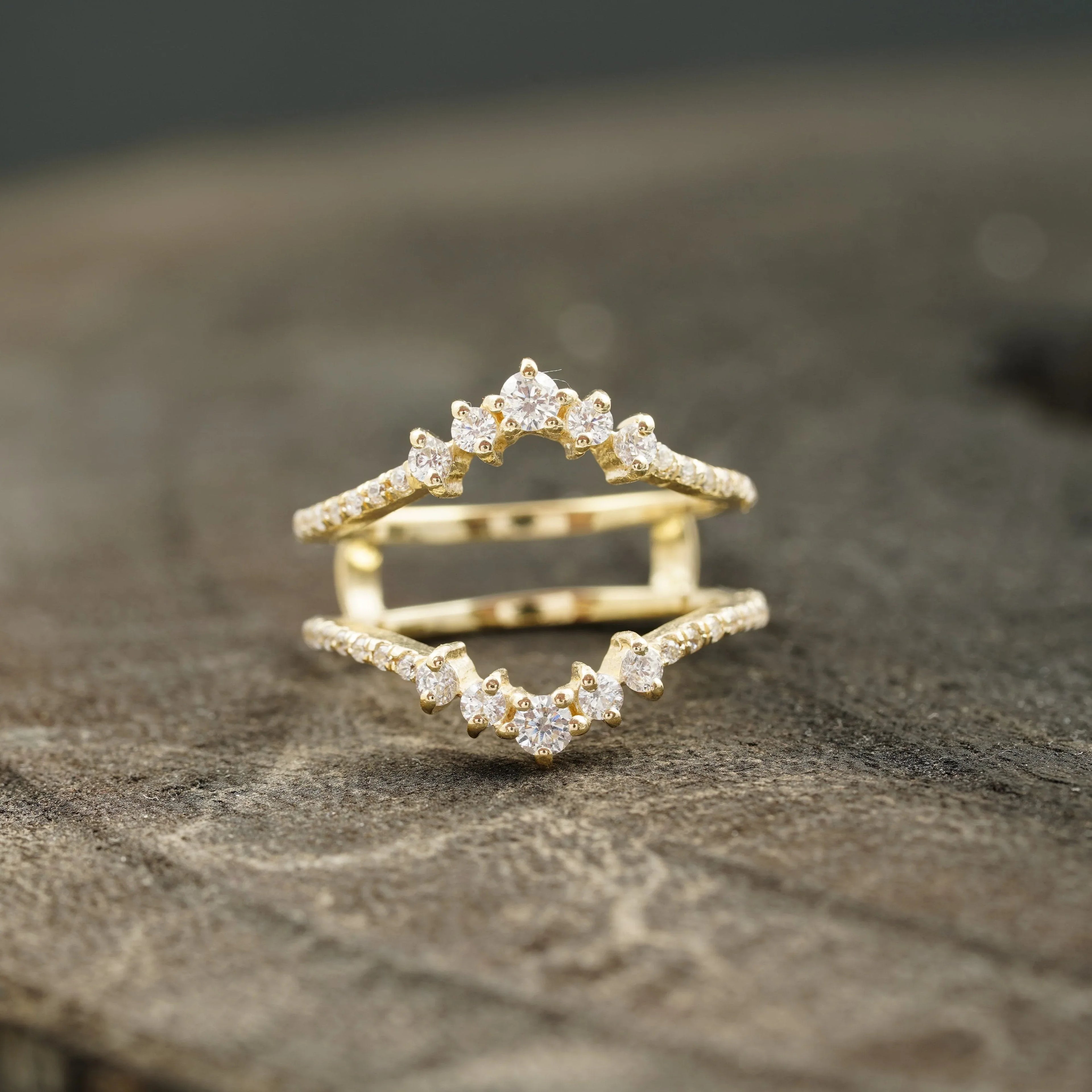 Double Curved Enhancer Moissanite Rose Gold Wedding Band Ring - Gigiscc