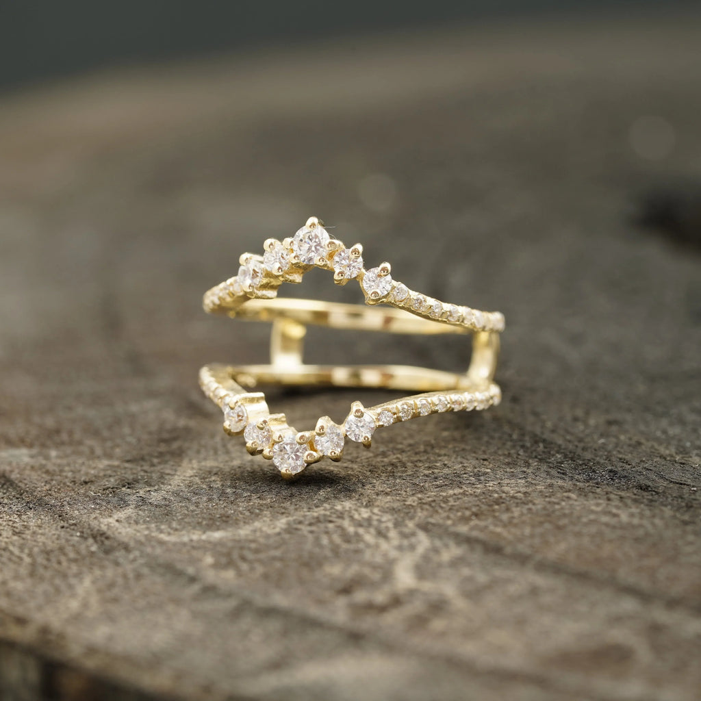 Double Curved Enhancer Moissanite Rose Gold Wedding Band Ring - Gigiscc