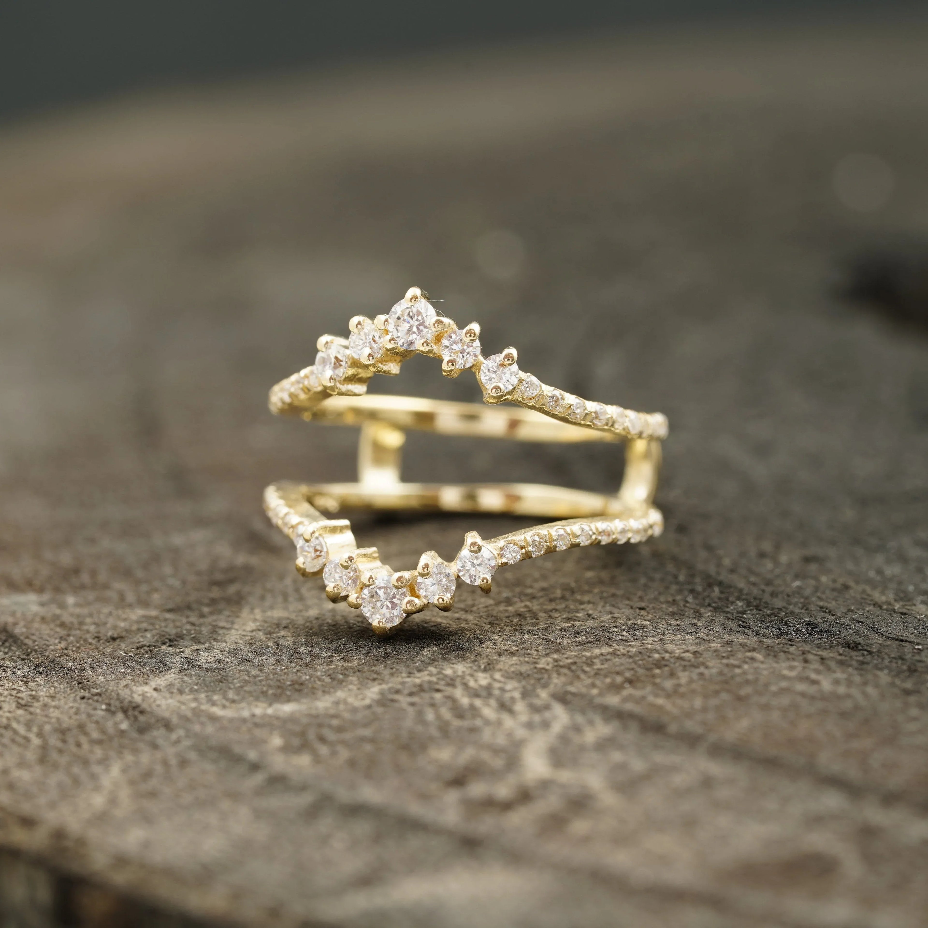 Double Curved Enhancer Moissanite Rose Gold Wedding Band Ring - Gigiscc