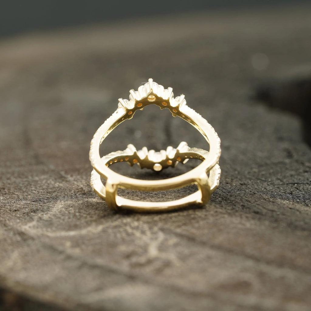 Double Curved Enhancer Moissanite Rose Gold Wedding Band Ring - Gigiscc