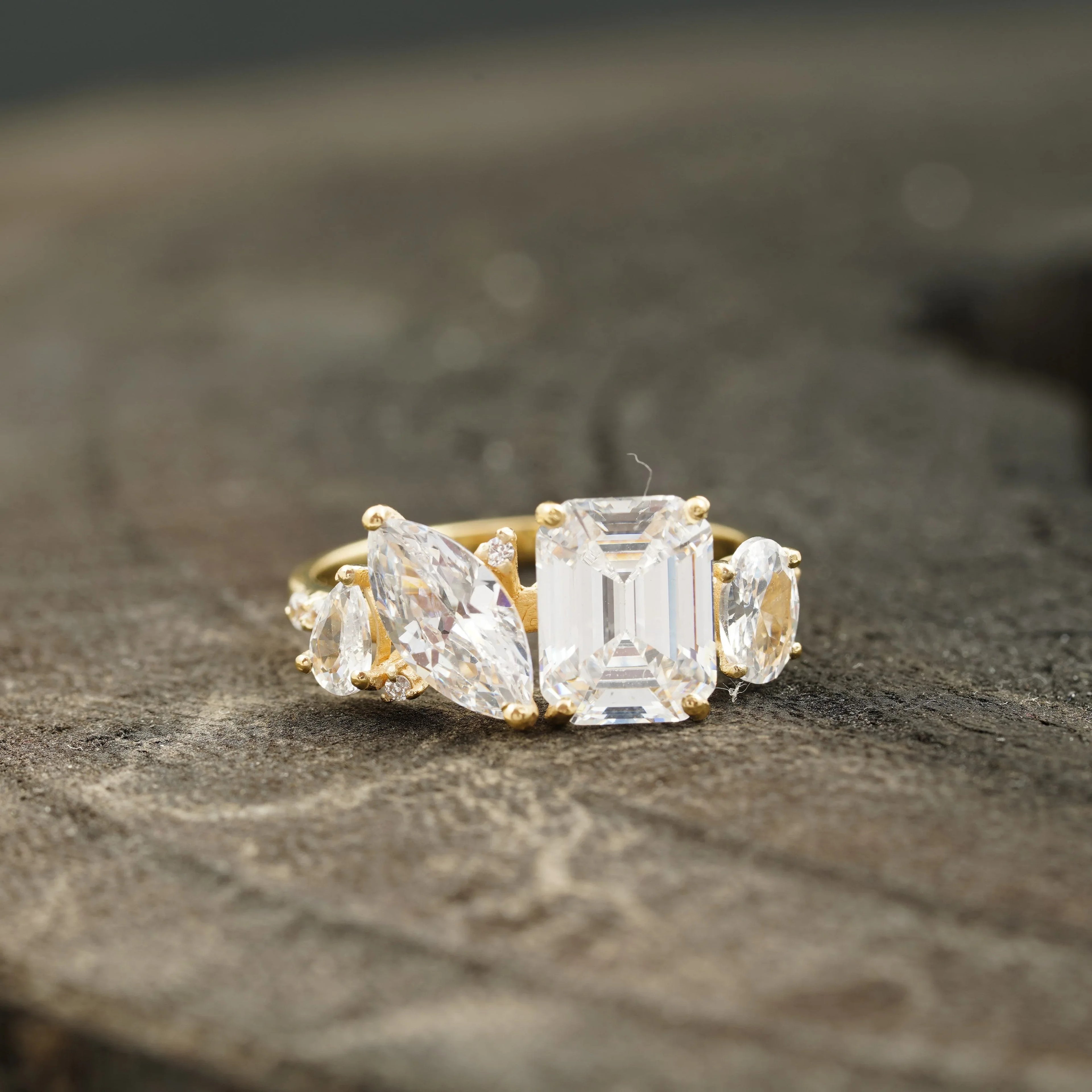 Cluster Moissanite Engagement Ring Emerald and Marquise Cut Ring - Gigiscc