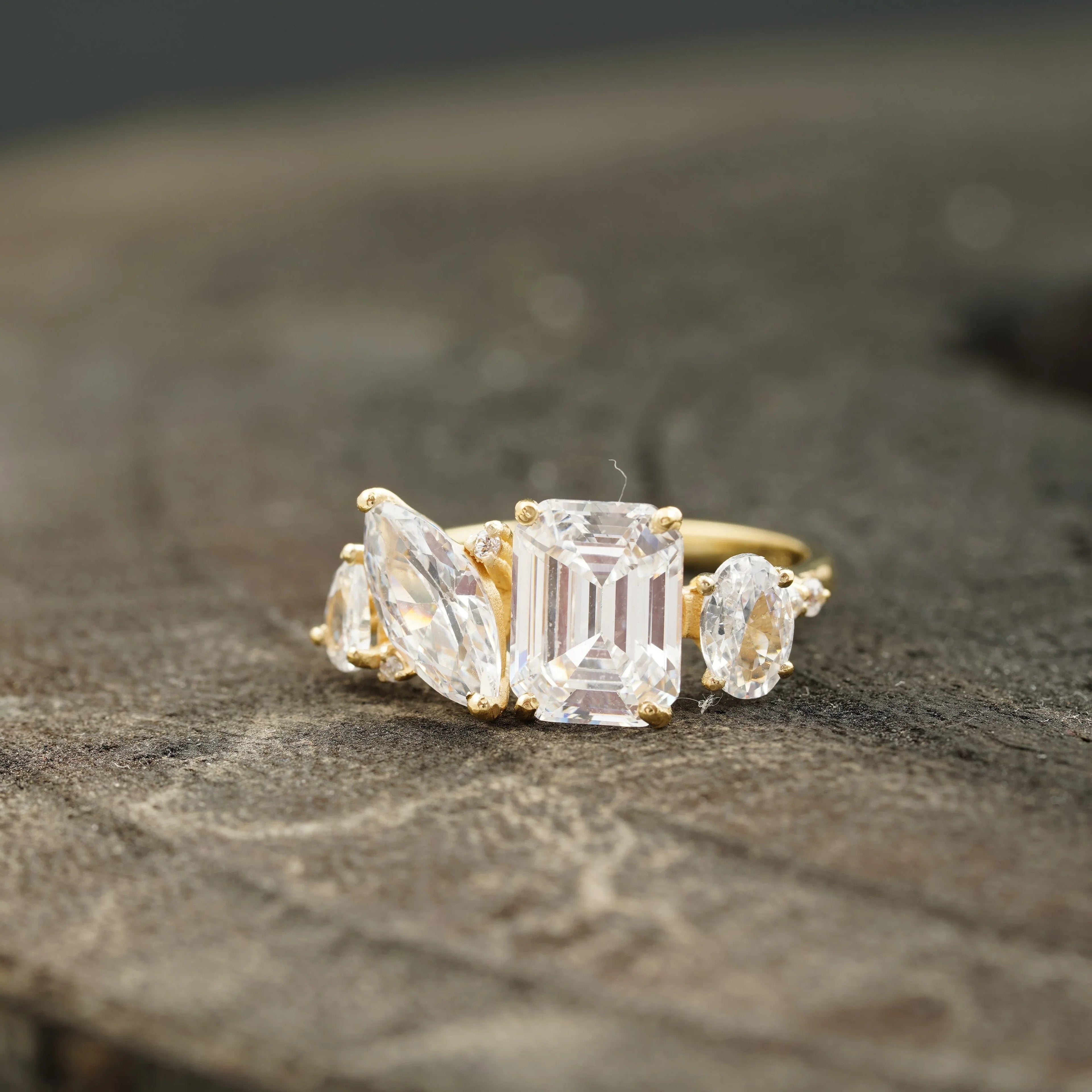 Cluster Moissanite Engagement Ring Emerald and Marquise Cut Ring - Gigiscc