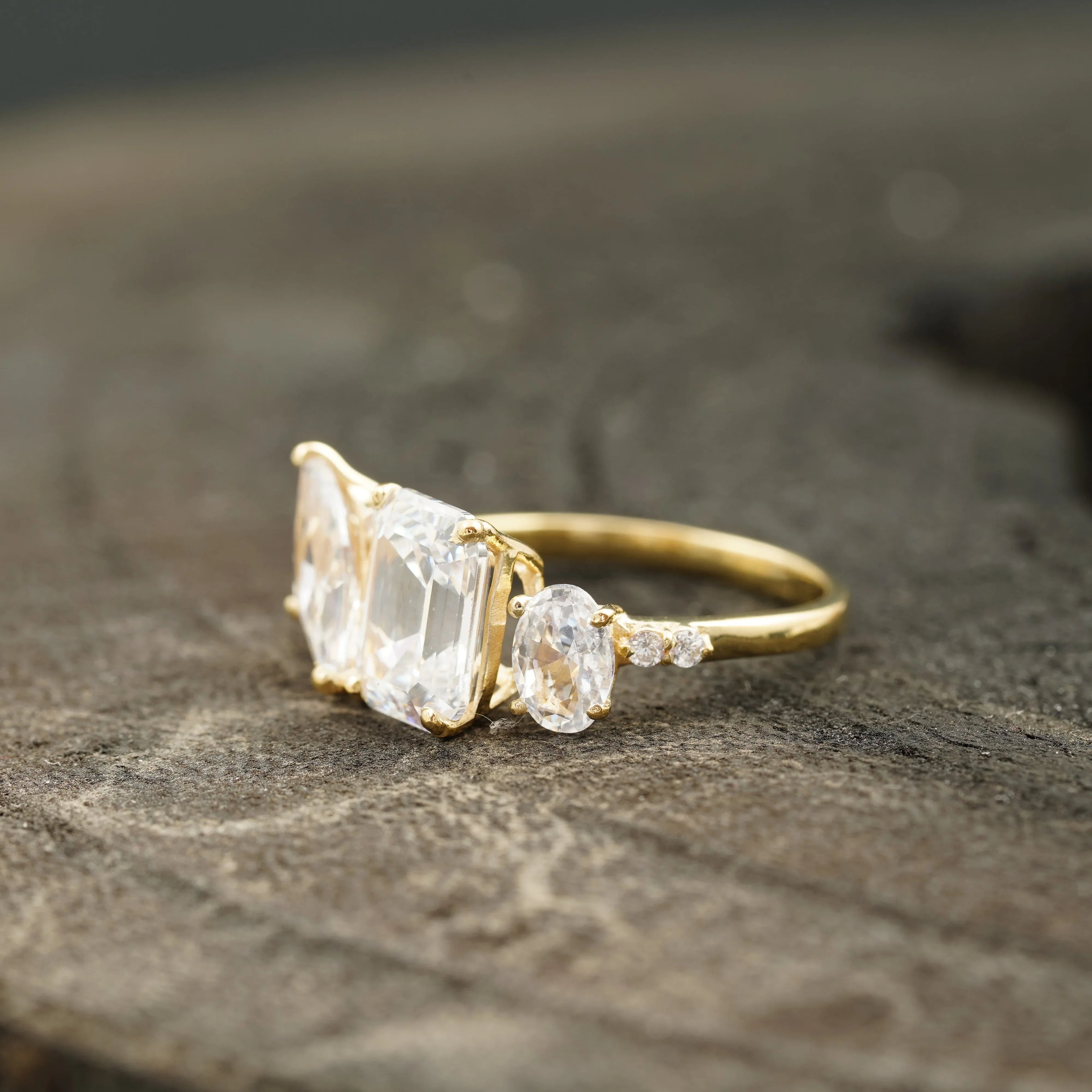 Cluster Moissanite Engagement Ring Emerald and Marquise Cut Ring - Gigiscc