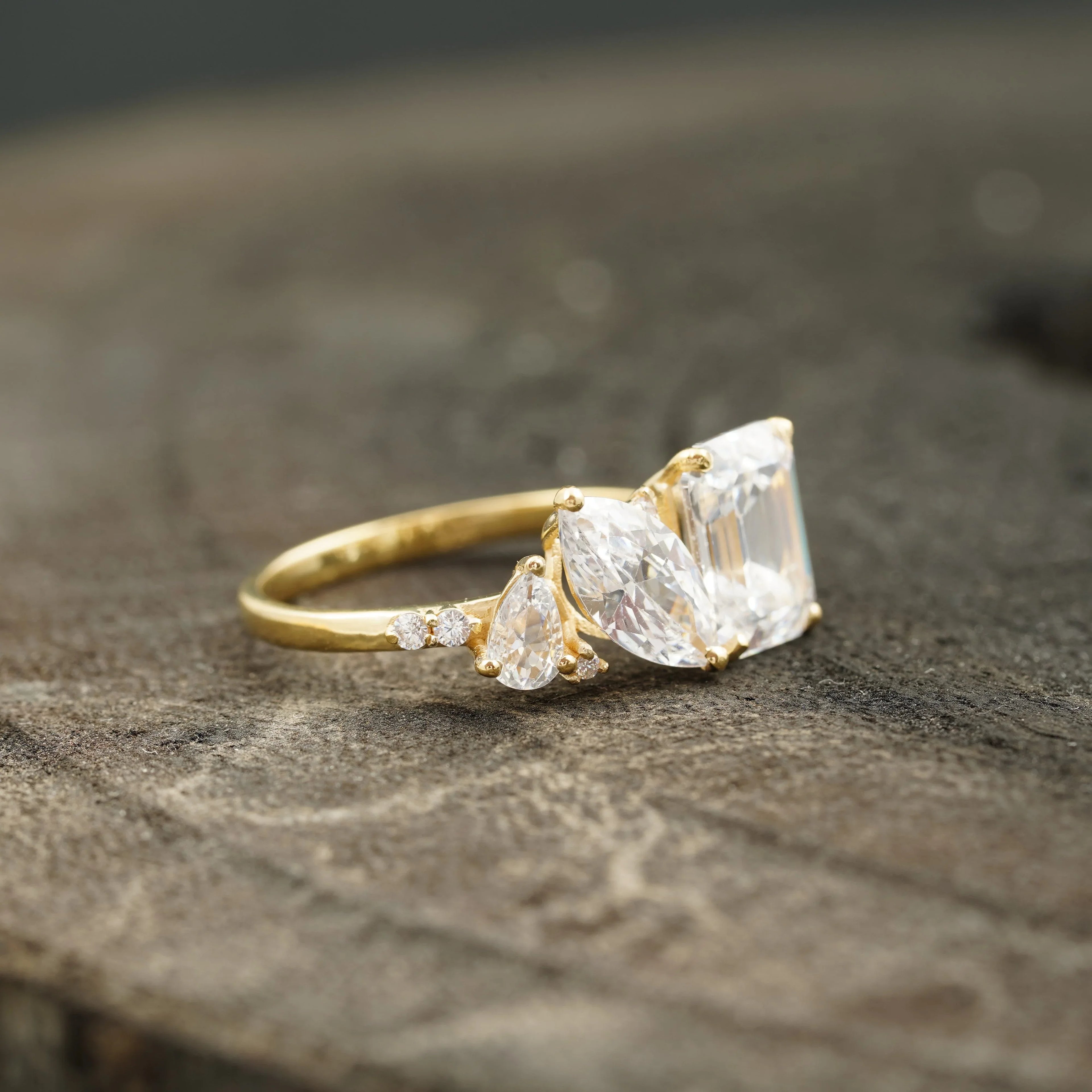 Cluster Moissanite Engagement Ring Emerald and Marquise Cut Ring - Gigiscc