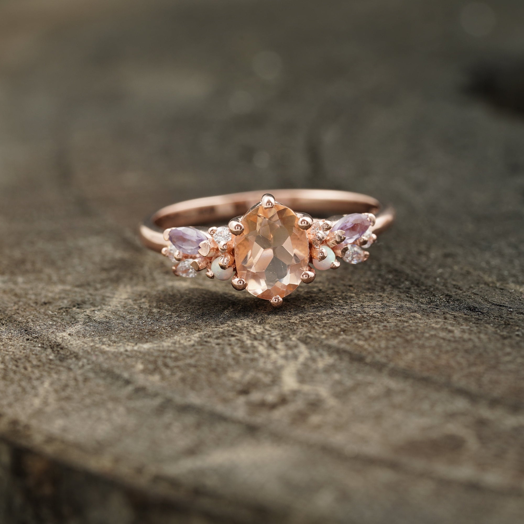 Oval Cut Morganite Sterling Silver Engagement Ring Vintage