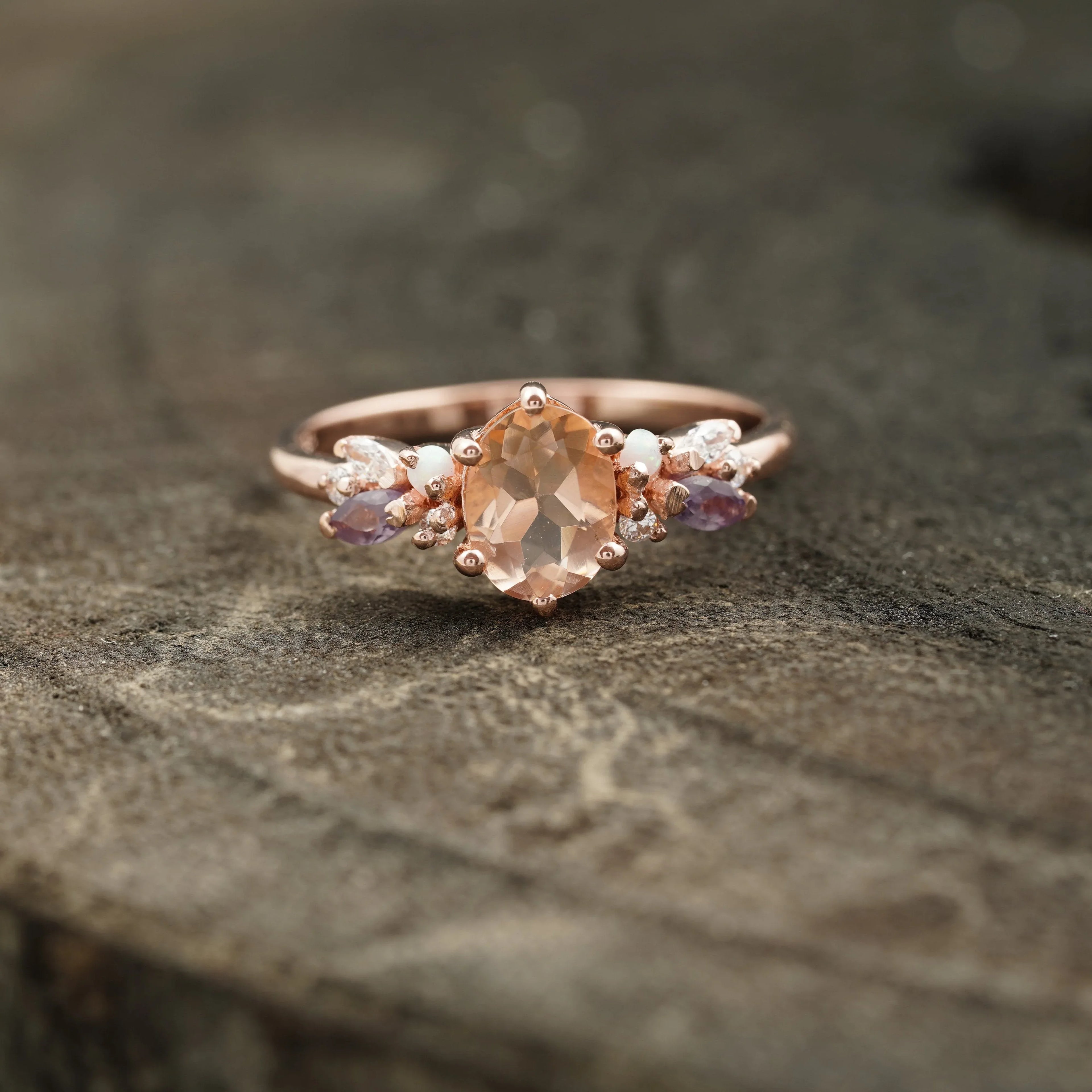 Oval Cut Morganite Gemstone Sterling Silver Engagement Ring - Gigiscc