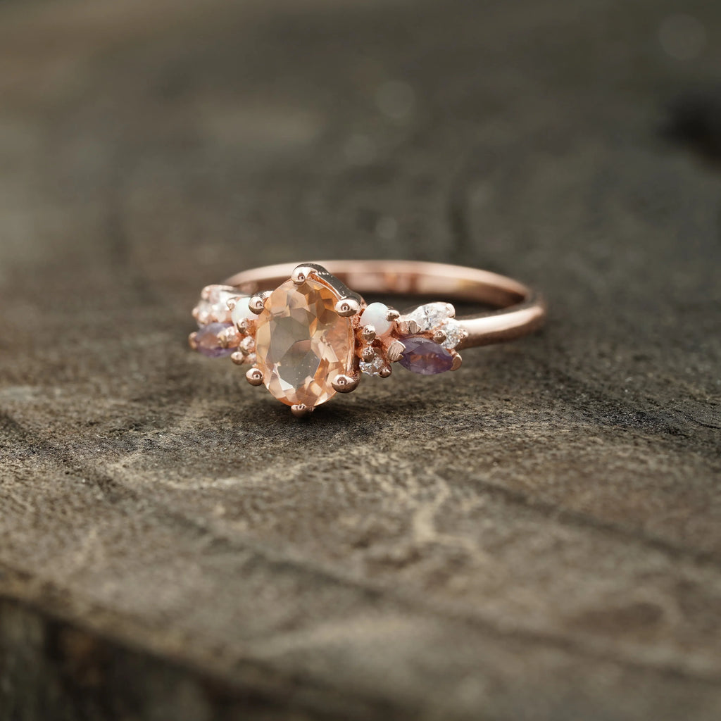 Oval Cut Morganite Gemstone Sterling Silver Engagement Ring - Gigiscc
