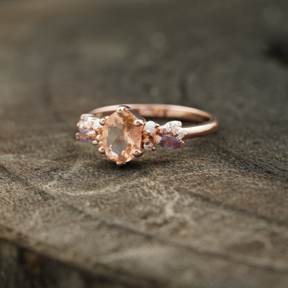 Oval Cut Morganite Gemstone Sterling Silver Engagement Ring