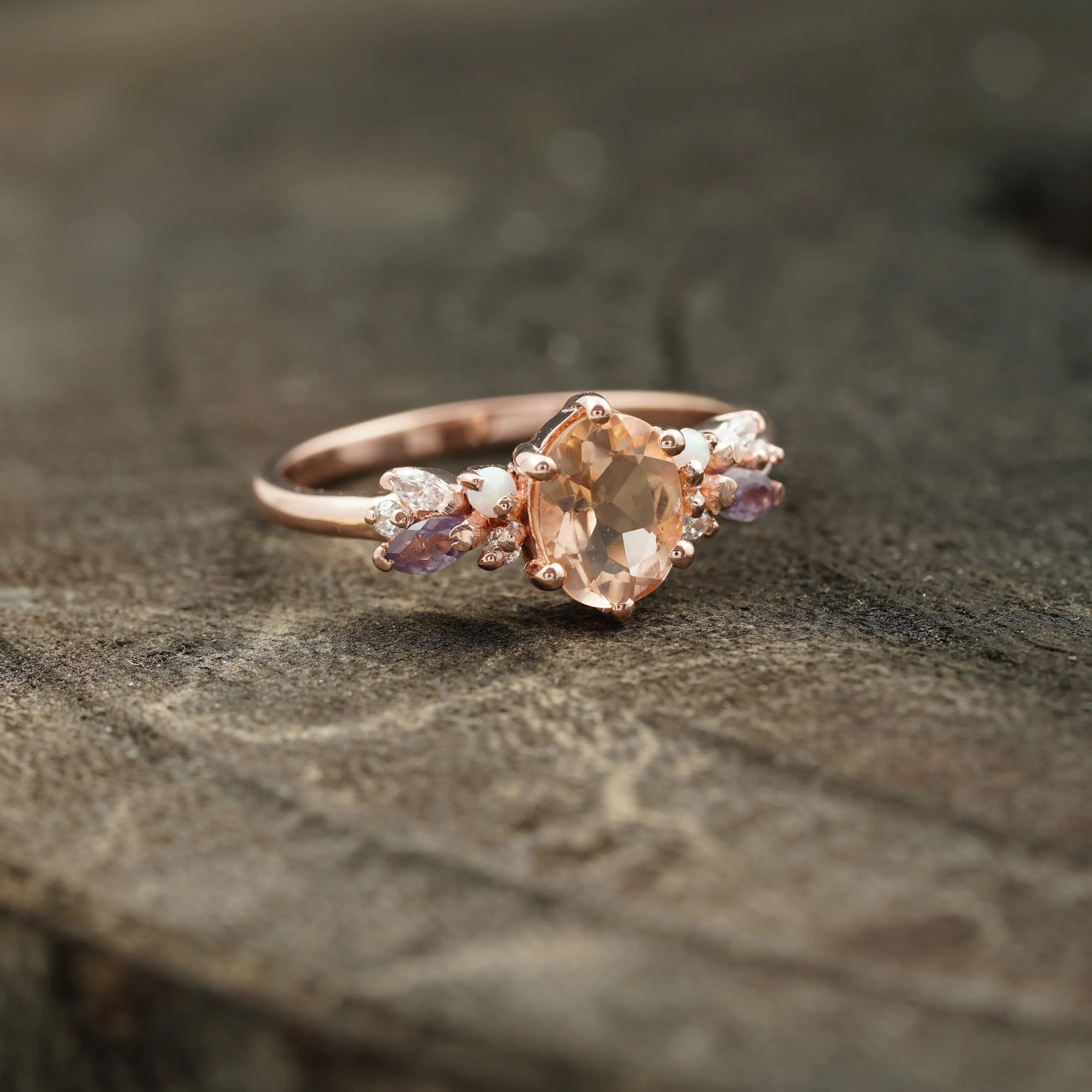 Oval Cut Morganite Gemstone Sterling Silver Engagement Ring - Gigiscc