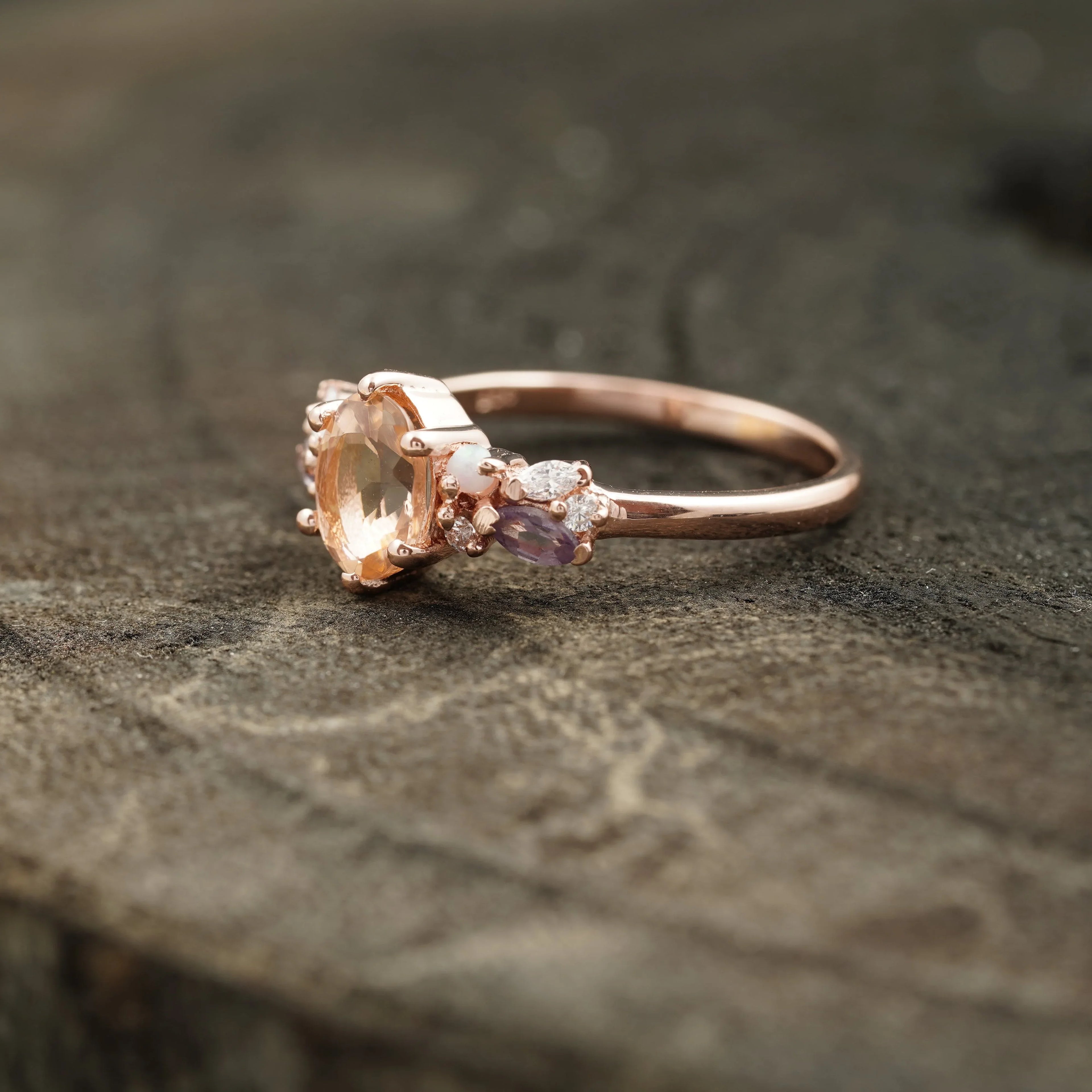 Oval Cut Morganite Gemstone Sterling Silver Engagement Ring - Gigiscc