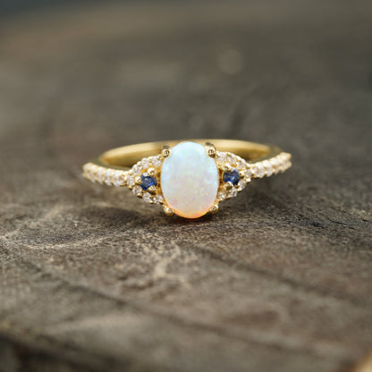 Opal & Sapphire halo Diamond Engagement Ring