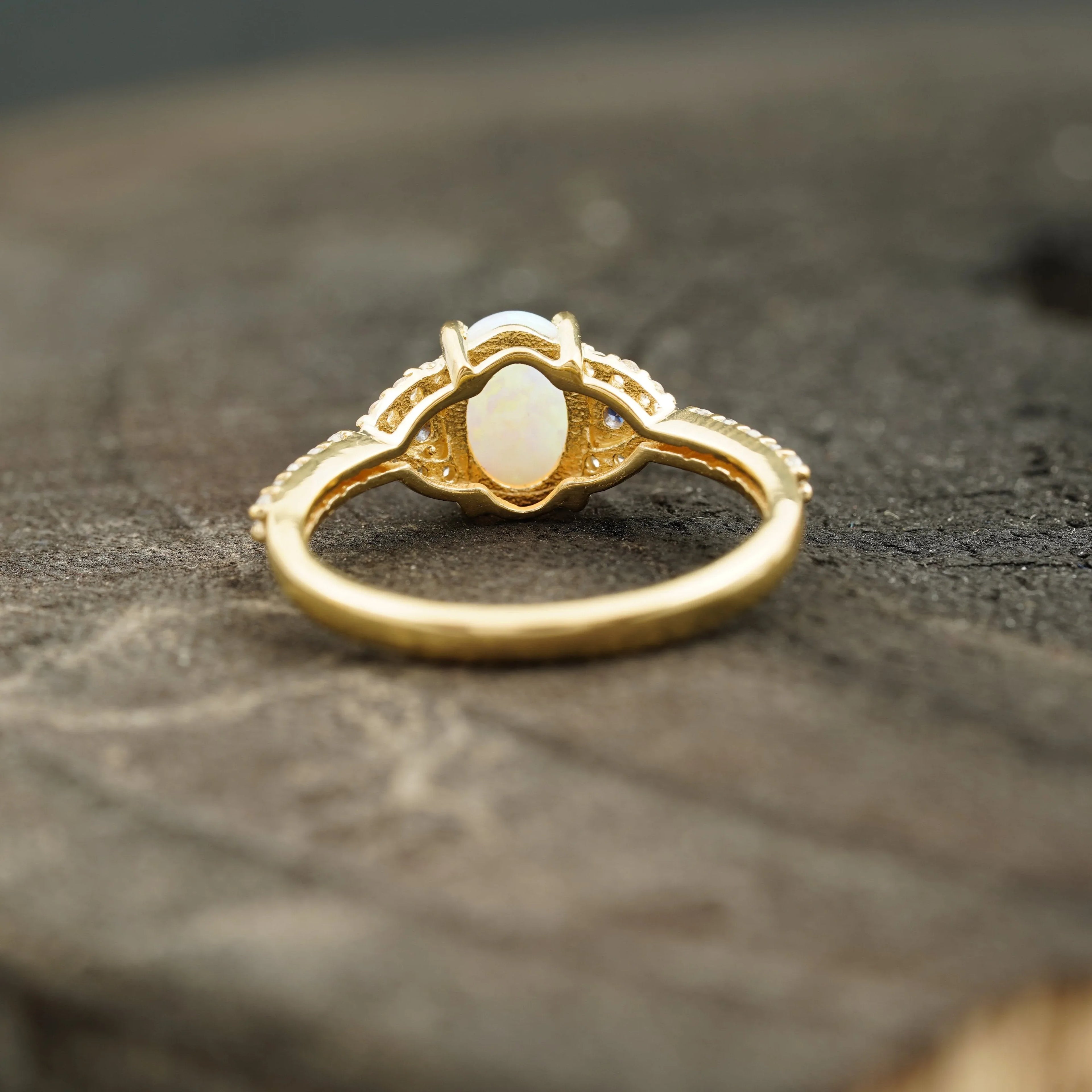 Opal & Sapphire halo Diamond Engagement Ring - Gigiscc