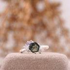 Hexagon Cut Moss Agate Cluster Art Deco Ring - Gigiscc