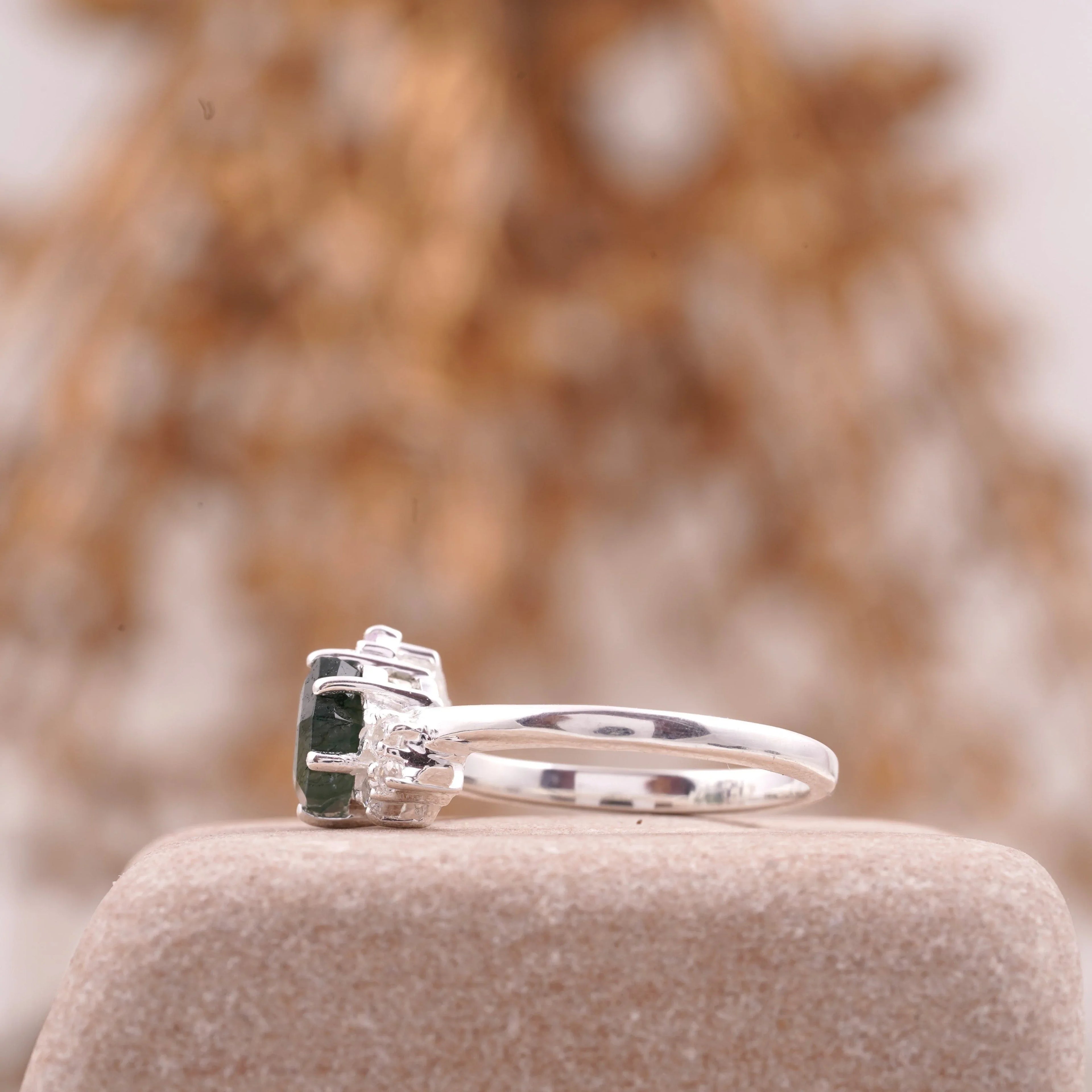 Hexagon Cut Moss Agate Cluster Art Deco Ring - Gigiscc