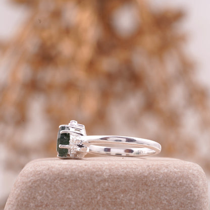 Hexagon Cut Moss Agate Cluster Art Deco Ring