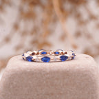 Marquise Cut Blue Sapphire Wedding Band Women - Gigiscc