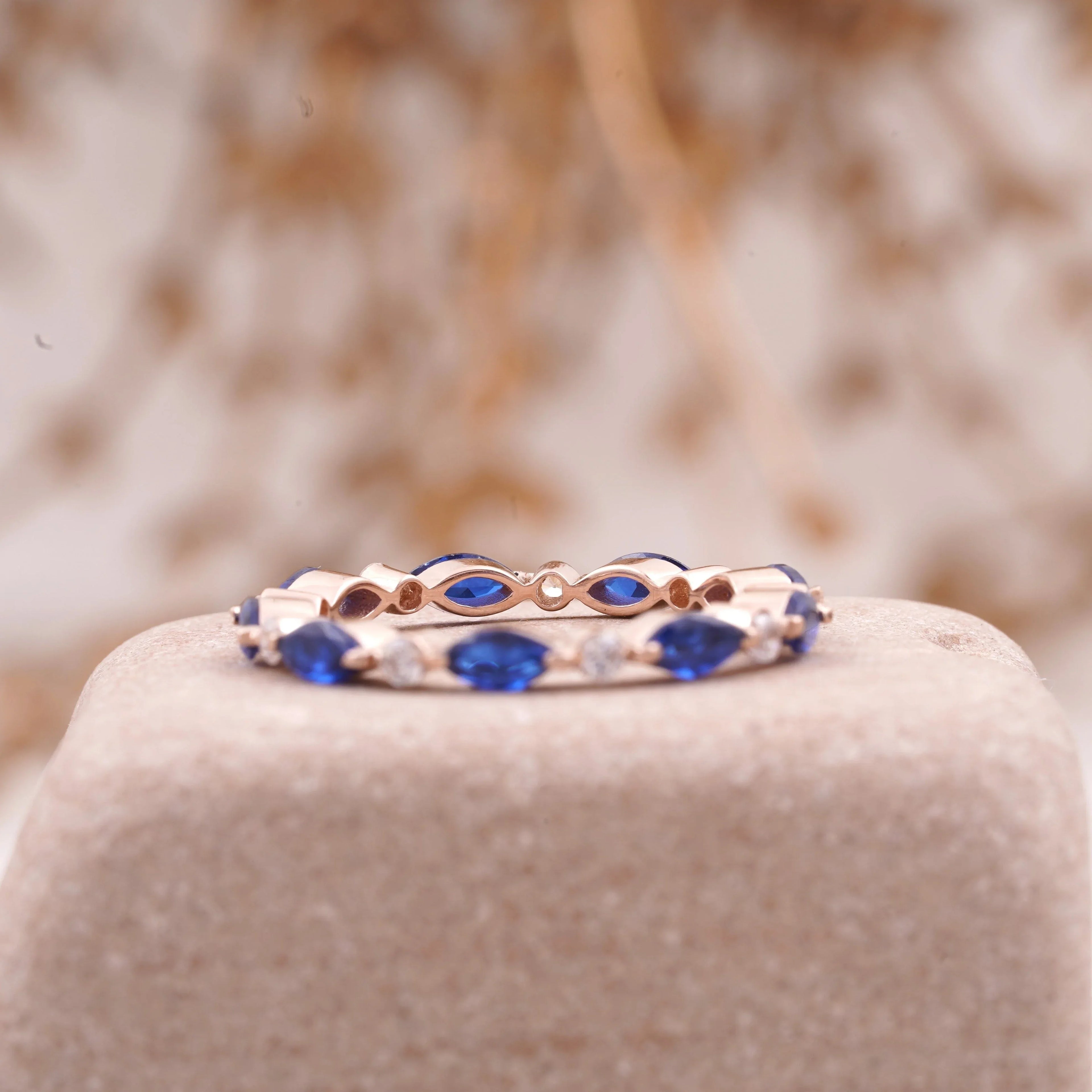 Marquise Cut Blue Sapphire Wedding Band Women - Gigiscc