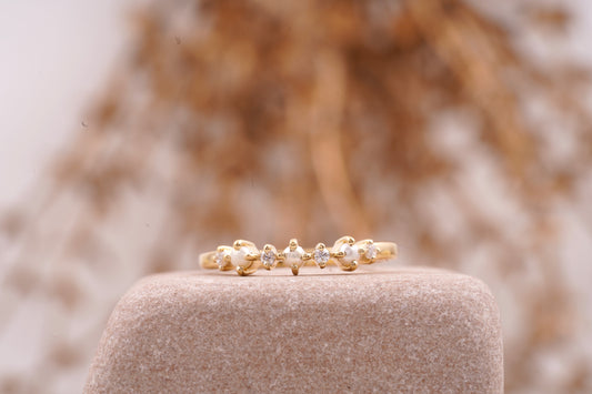  Pearl & Diamond Stacking Wedding Band