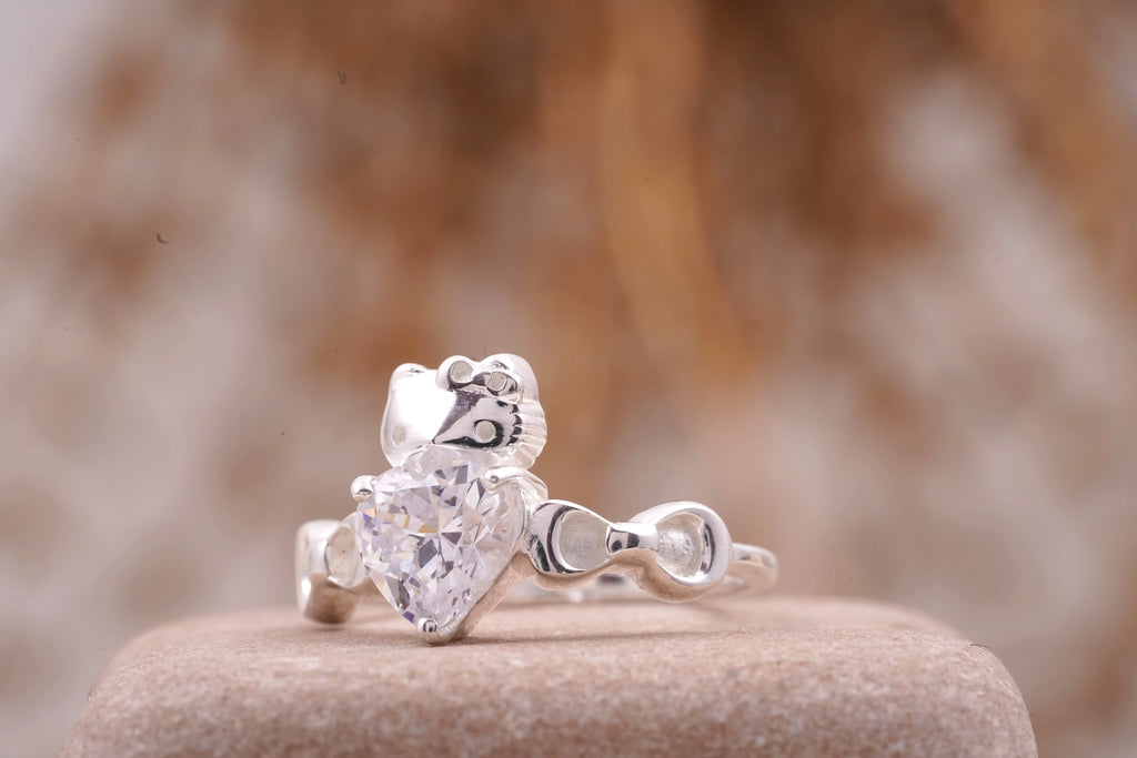 Kitty Diamond Heart Ring | Cute Animal Jewelry - Gigiscc