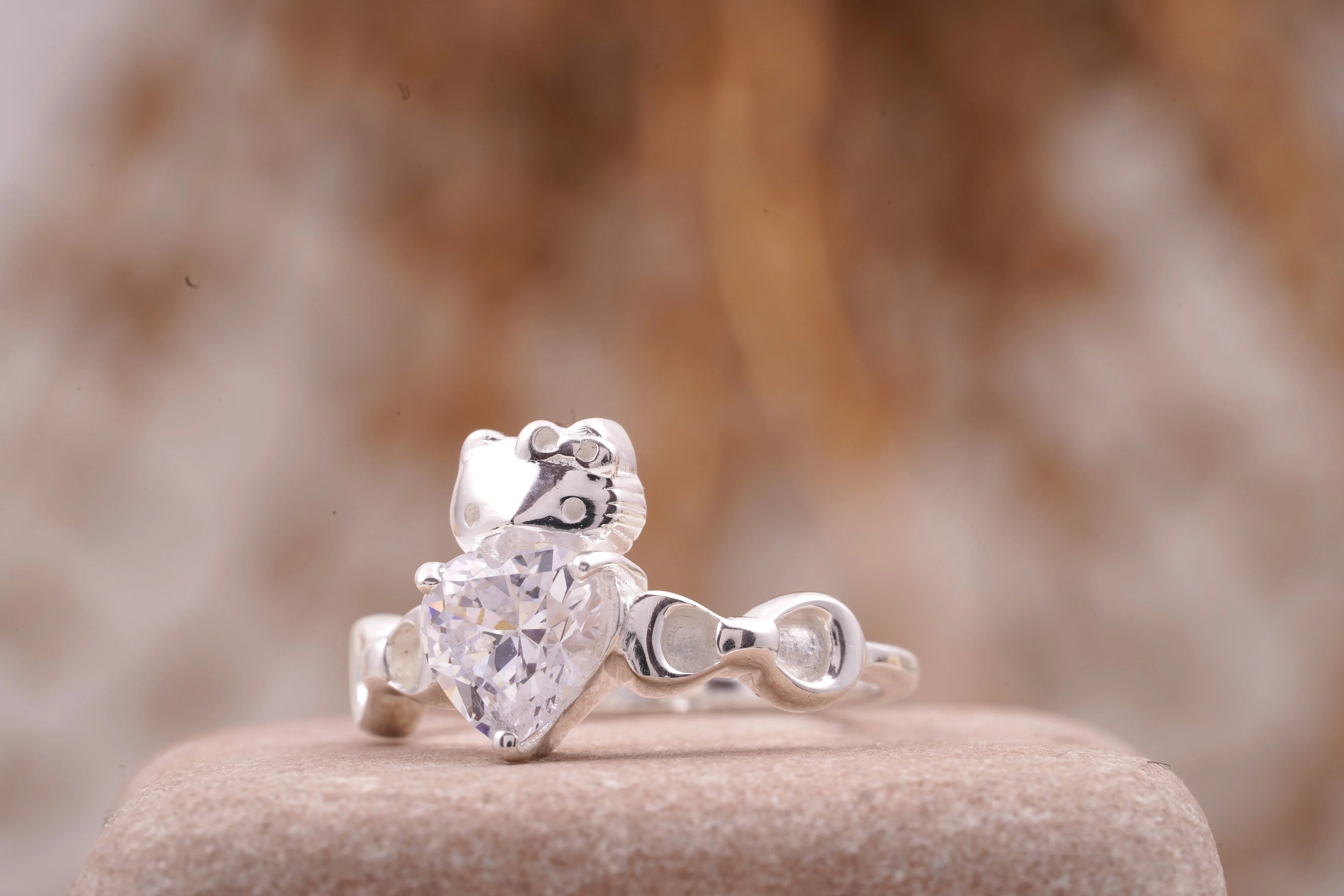 Kitty Diamond Heart Ring | Cute Animal Jewelry - Gigiscc