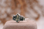 Bezel Set Moss Agate Hexagon Engagement Ring - Gigiscc