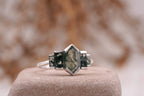 Bezel Set Moss Agate Hexagon Engagement Ring - Gigiscc