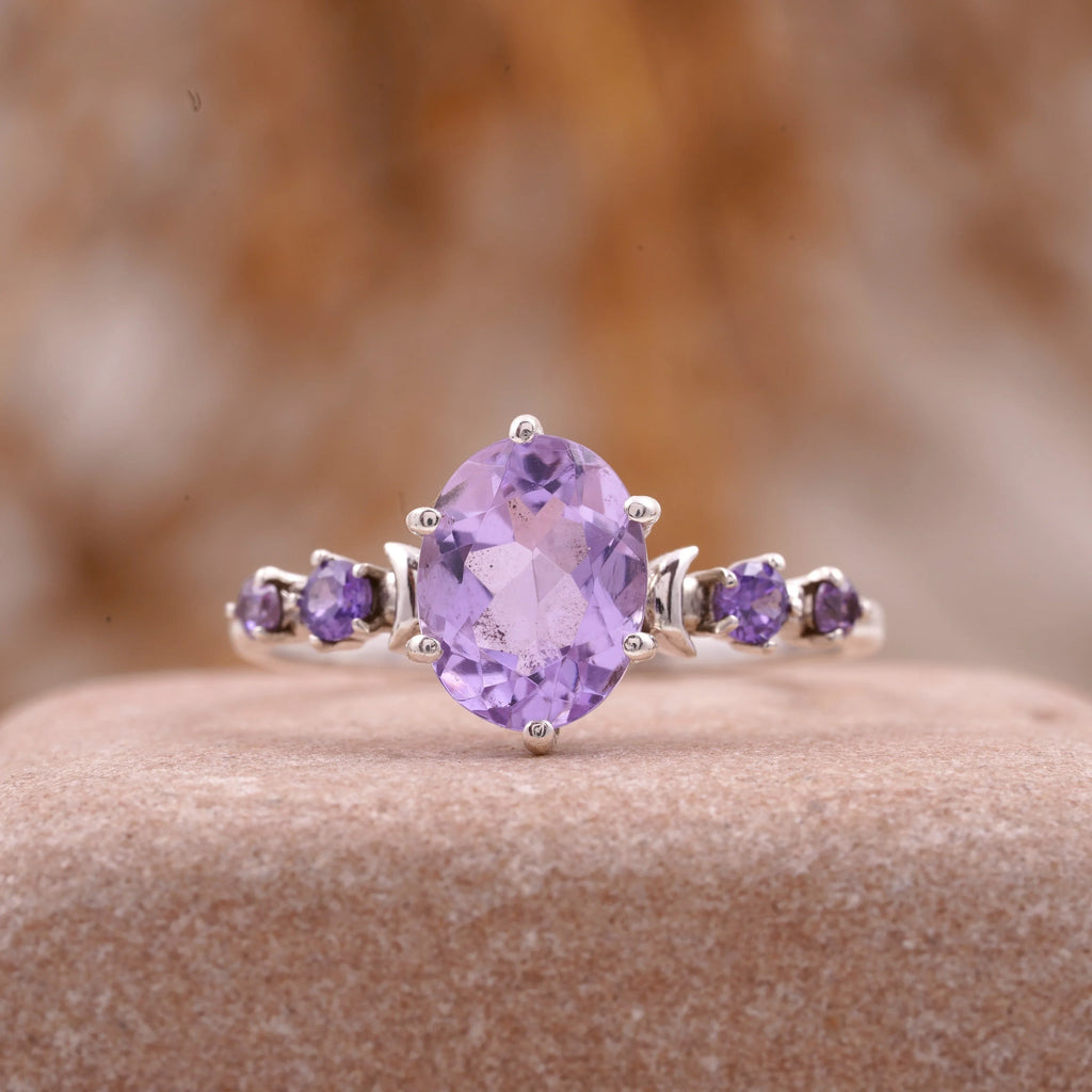 Lavender Amethyst Celestial Moon Design Engagement Ring Women - Gigiscc