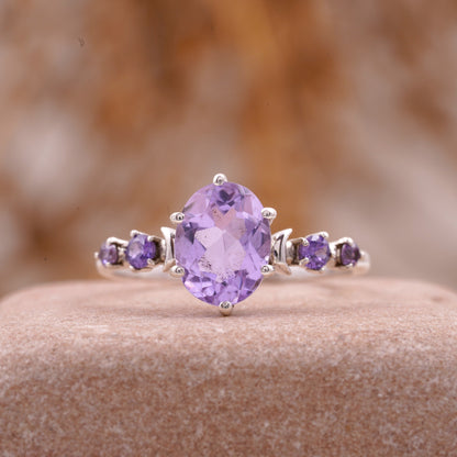 Lavender Amethyst Celestial Moon Design Engagement Ring Women