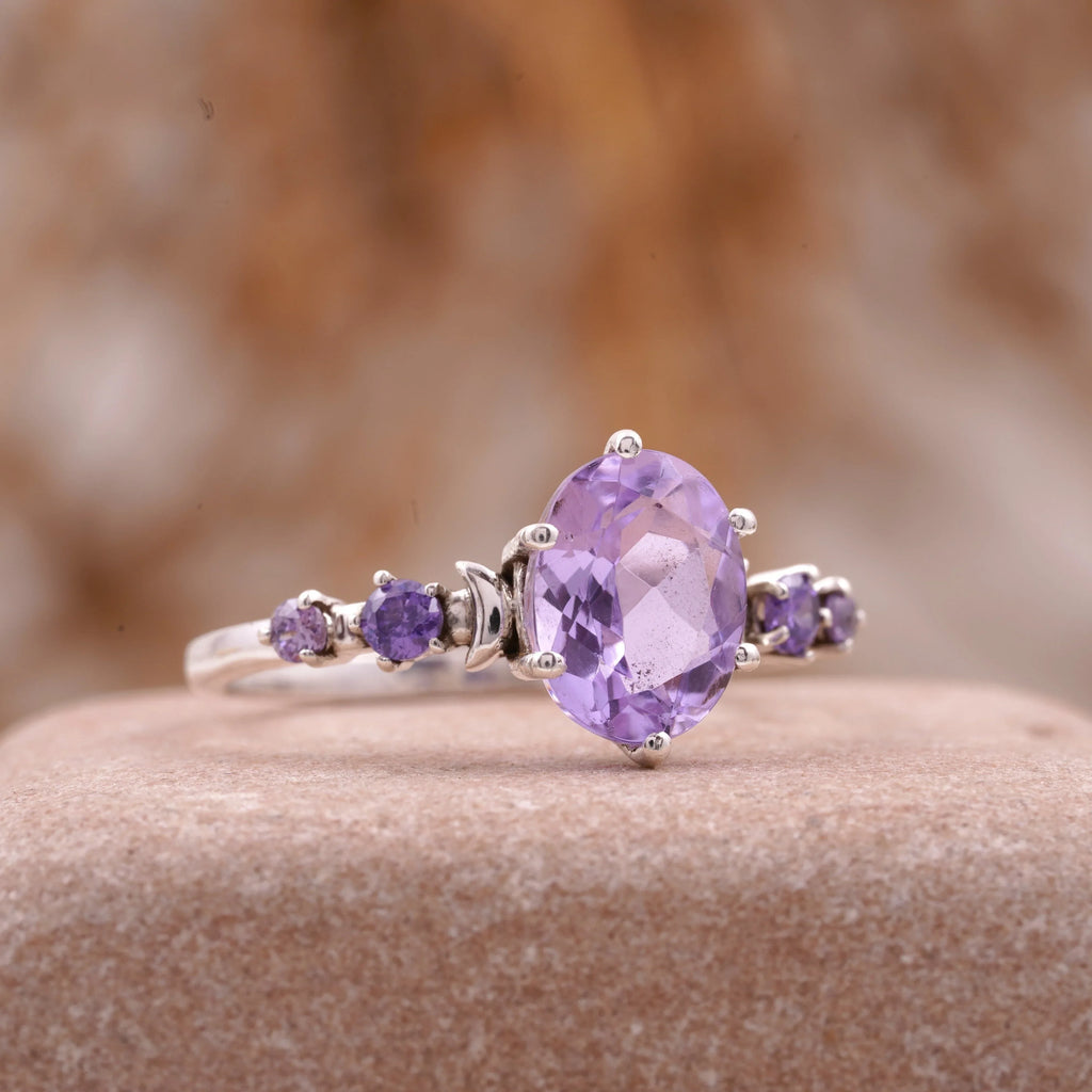Lavender Amethyst Celestial Moon Design Engagement Ring Women - Gigiscc