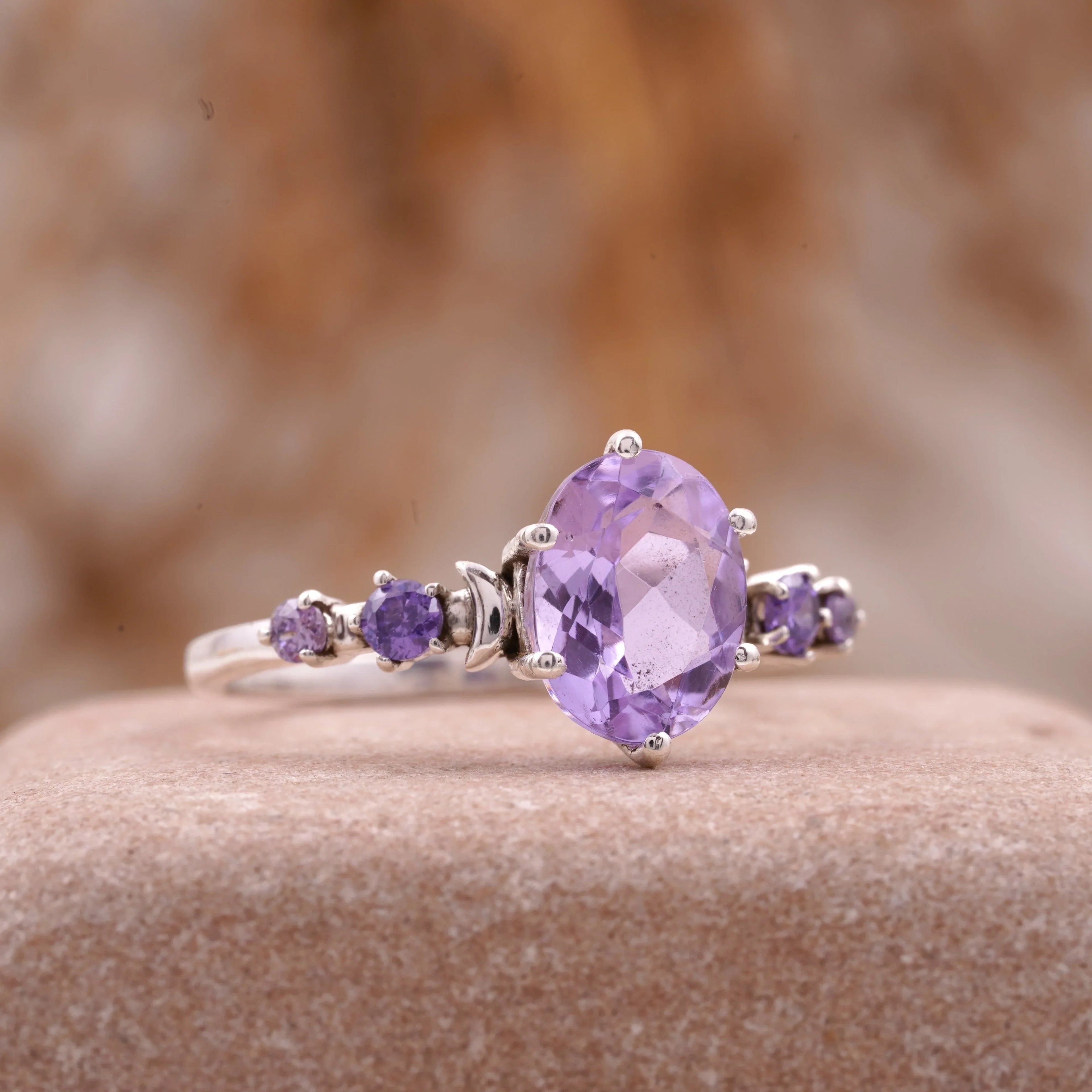 Lavender Amethyst Celestial Moon Design Engagement Ring Women - Gigiscc