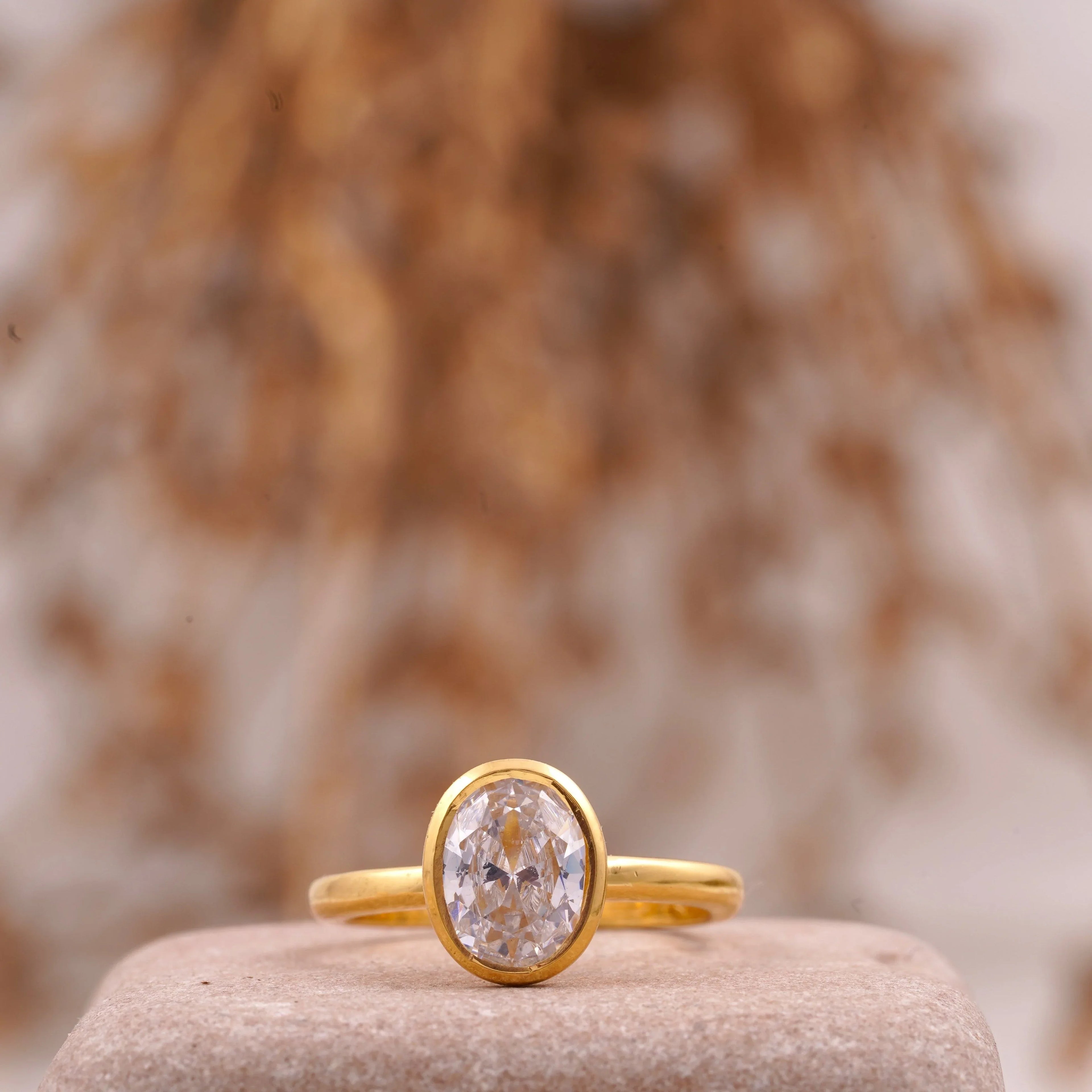 Oval Cut Bezel Set Engagement Ring - Gigiscc