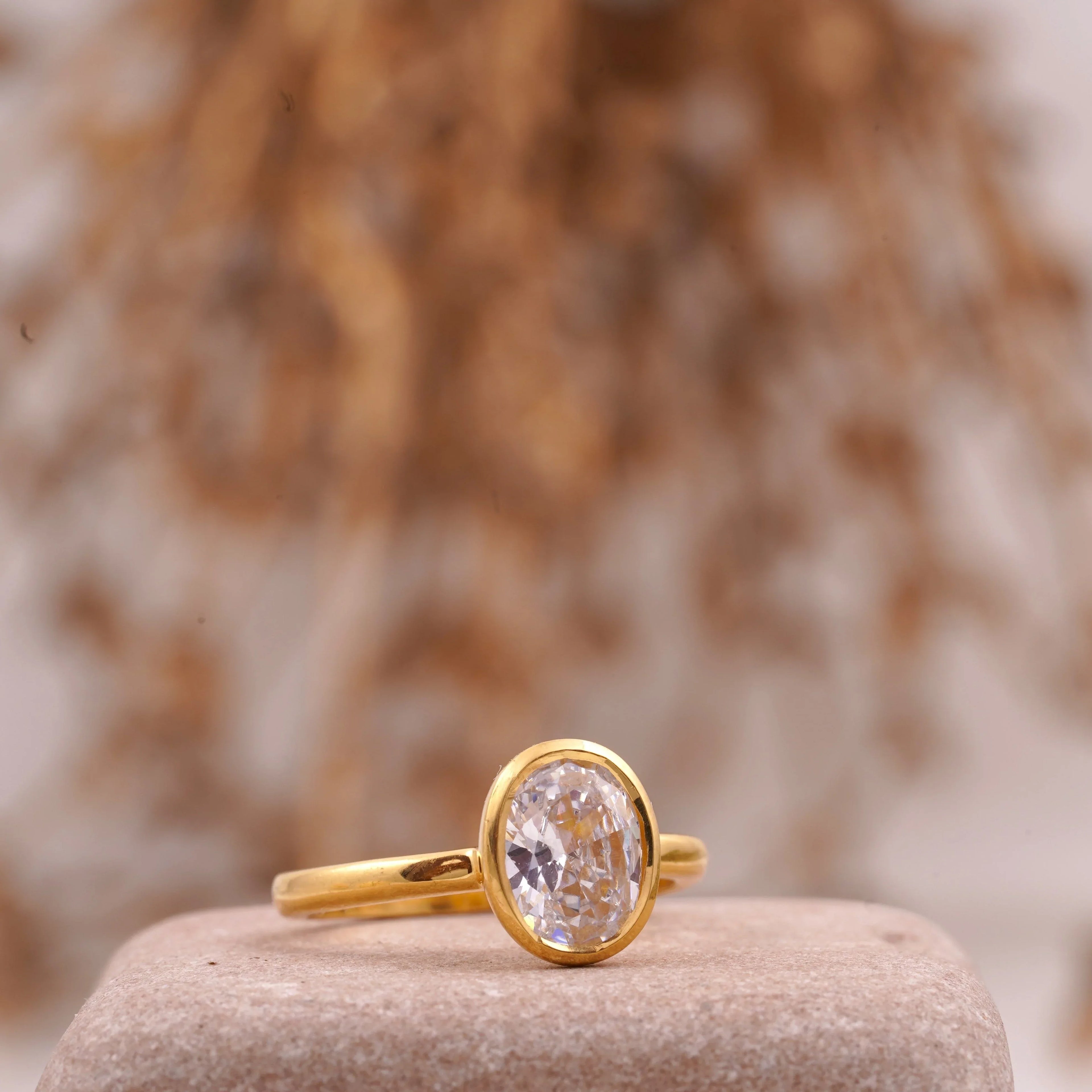 Oval Cut Bezel Set Engagement Ring - Gigiscc