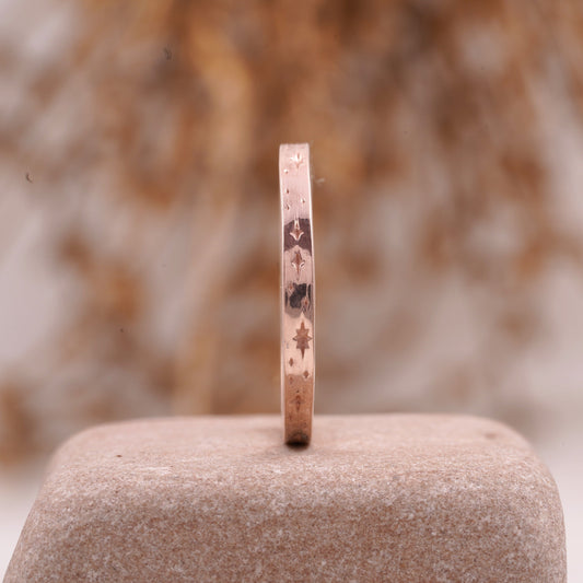 Celestial Star Engraved Wedding Ring Close Angle