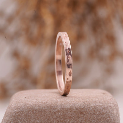 Celestial Star Engraved Wedding Ring Verticle Right Angle