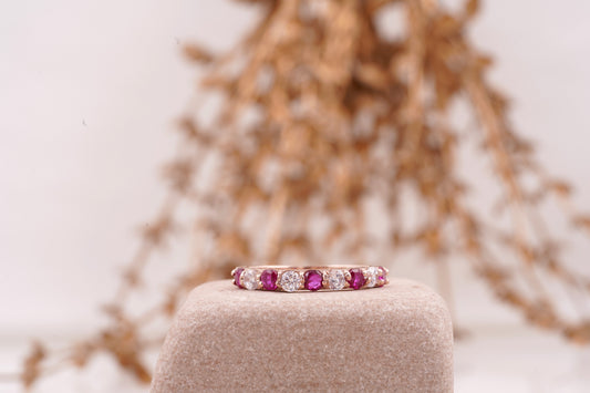 Ruby And Diamond 14k Rose Gold Stacking Wedding Band Women