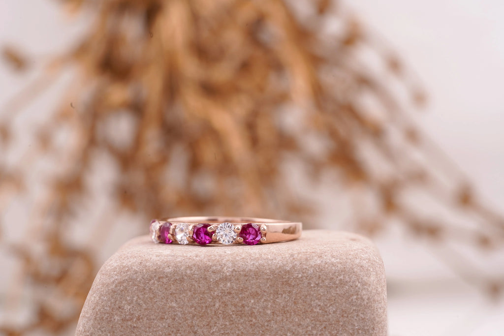 Ruby And Diamond 14k Rose Gold Stacking Wedding Band Women - Gigiscc