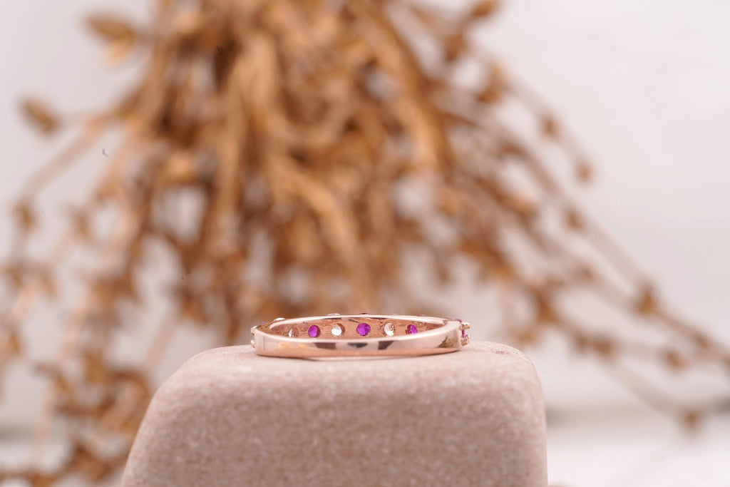 Ruby And Diamond 14k Rose Gold Stacking Wedding Band Women - Gigiscc