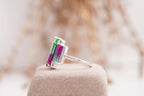 Watermelon Tourmaline Baguette Cocktail Ring - Gigiscc