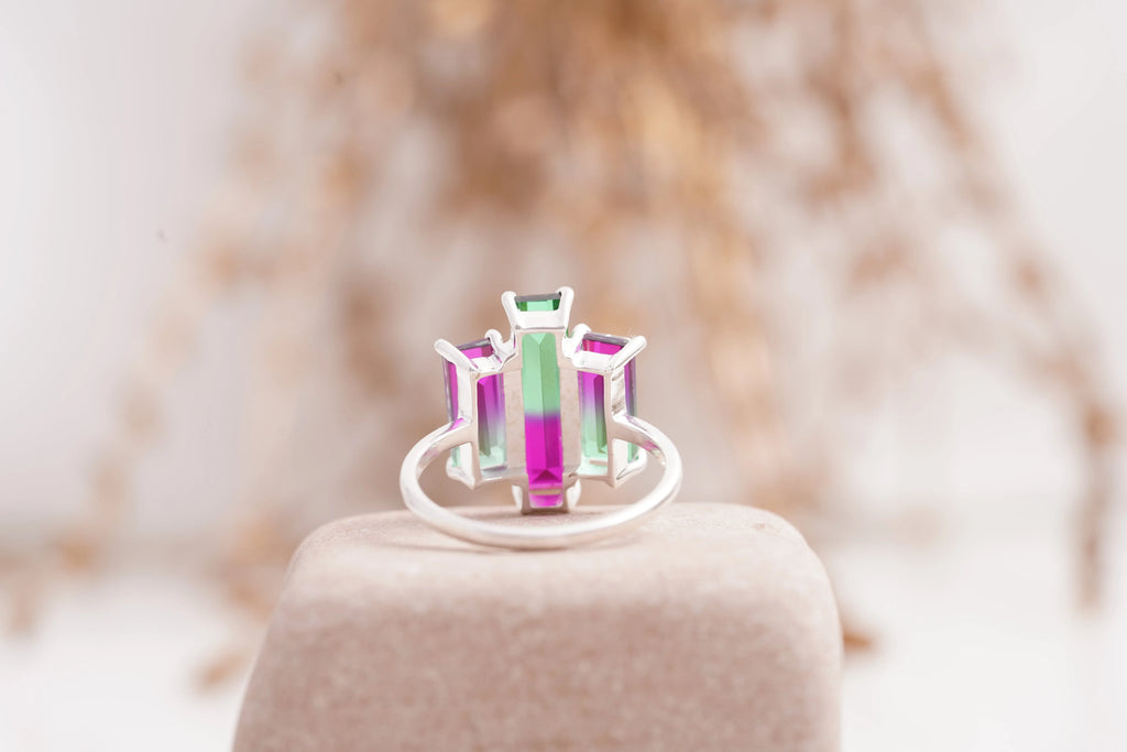 Watermelon Tourmaline Baguette Cocktail Ring - Gigiscc