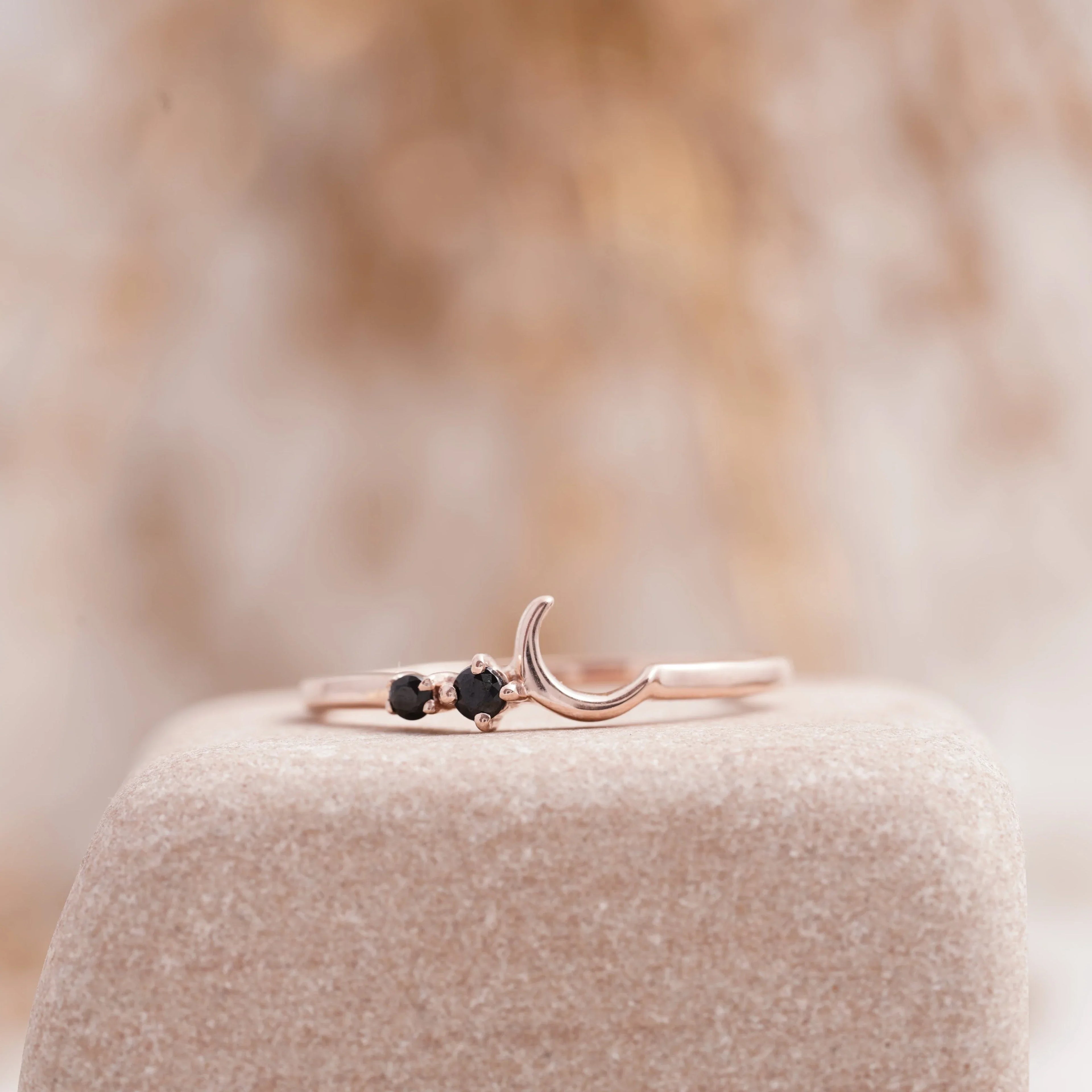 Black Onyx Moon Stackable Engagement Ring - Gigiscc