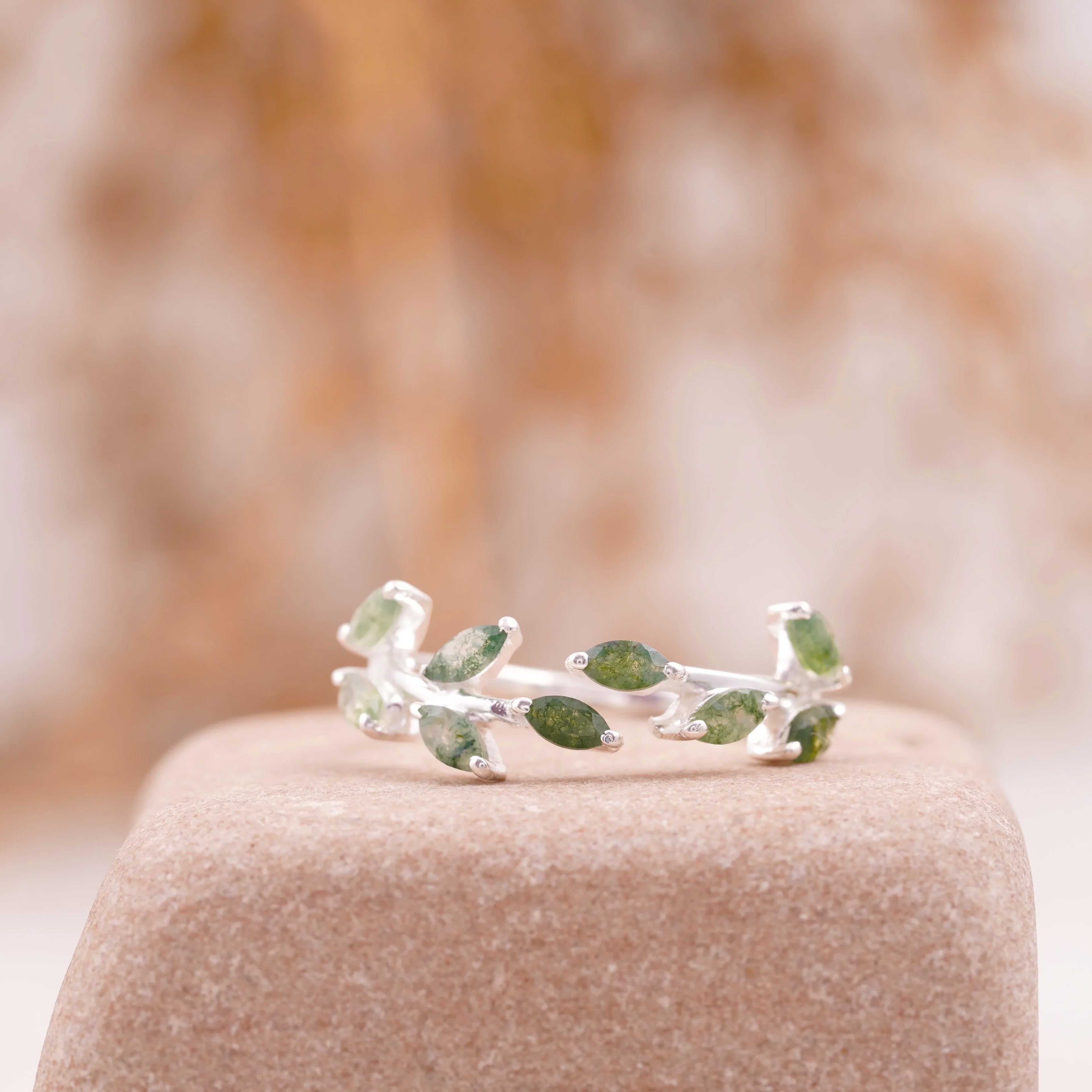 Leaf Moss Agate 925 Sterling Silver Wedding Band For Women - Gigiscc