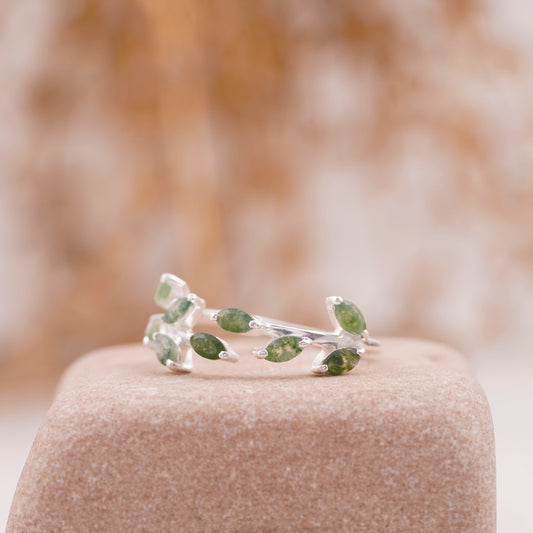 Leaf Moss Agate 925 Sterling Silver Wedding Band For Women