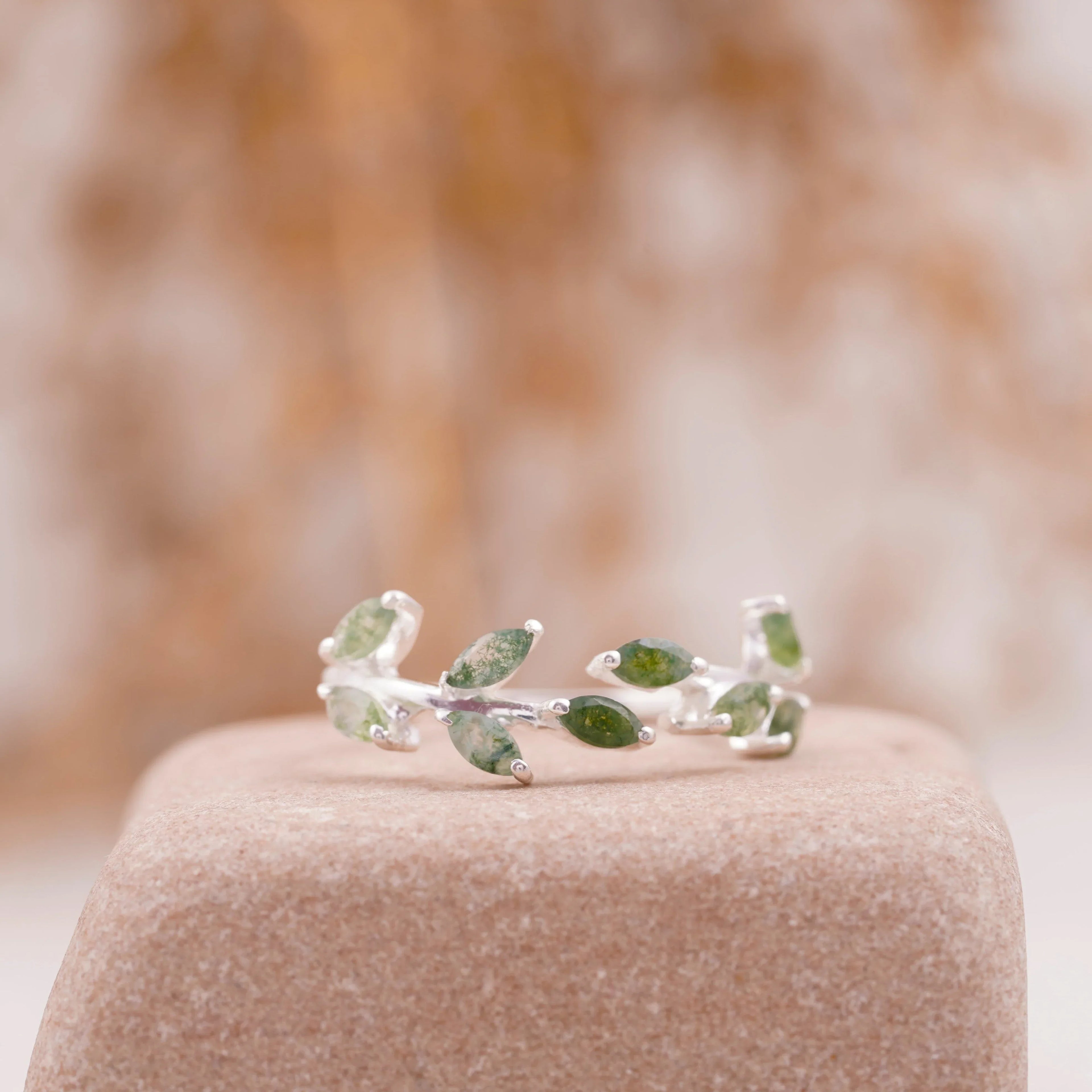 Leaf Moss Agate 925 Sterling Silver Wedding Band For Women - Gigiscc