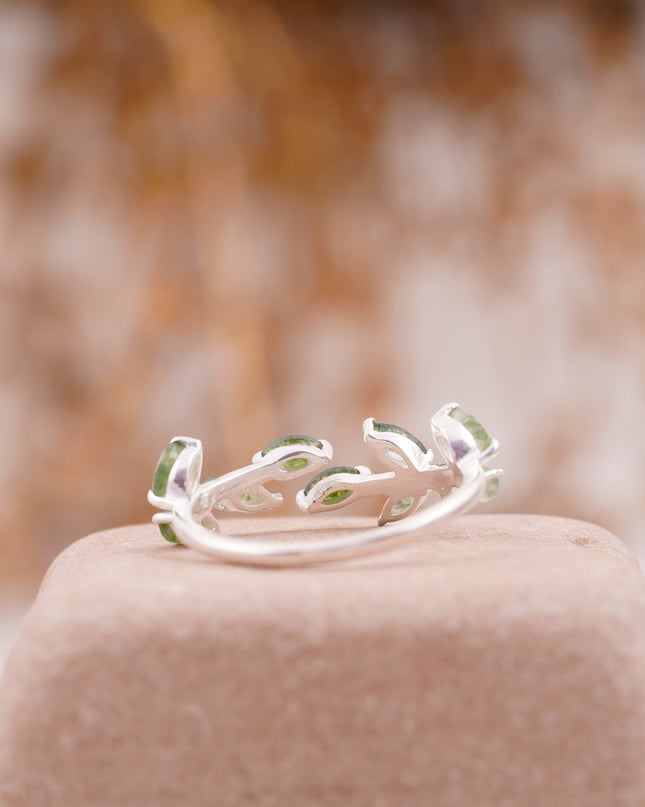 Leaf Moss Agate 925 Sterling Silver Wedding Band For Women
