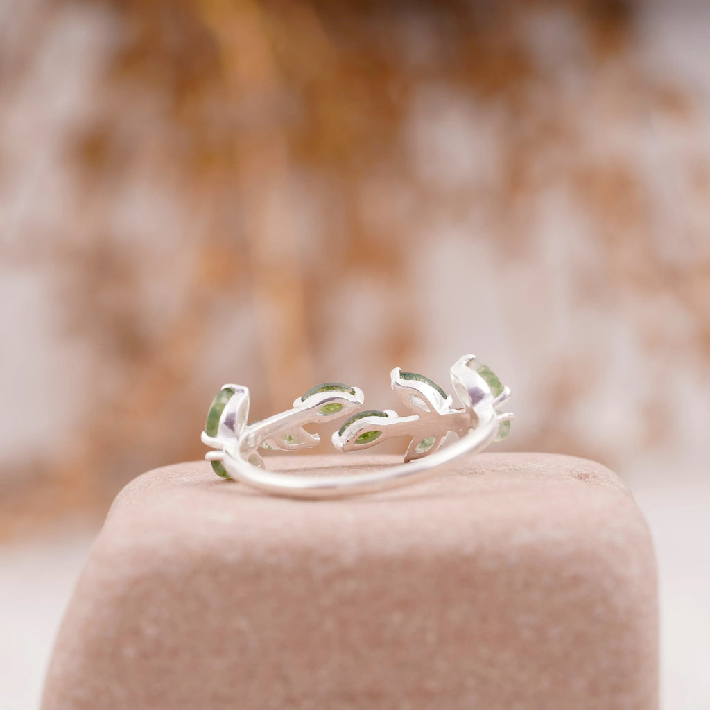 Leaf Moss Agate 925 Sterling Silver Wedding Band For Women - Gigiscc